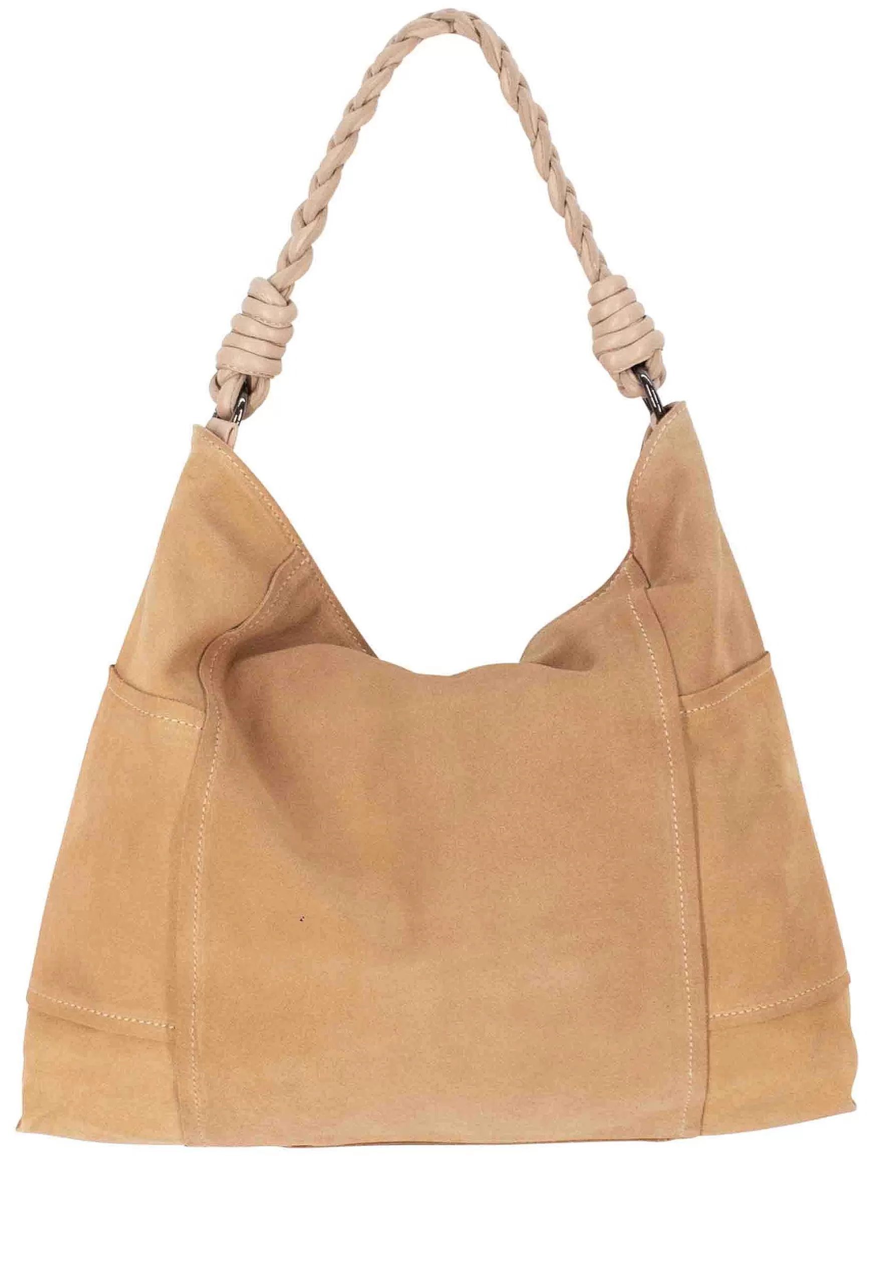 Borsa Shopping Donna A Spalla In Camoscio Nude Antico Con Manico In Pelle Intrecciata*Reptile New