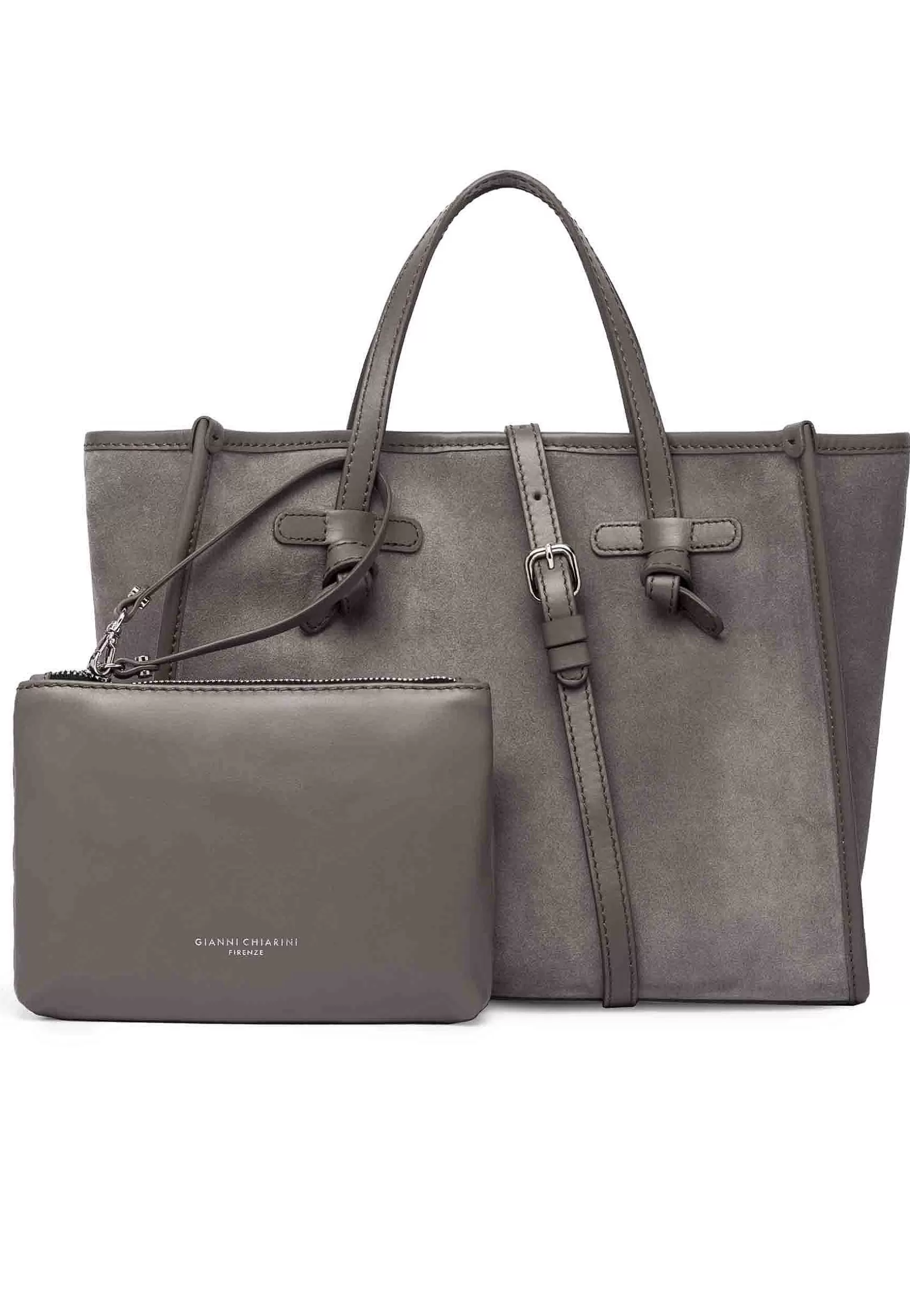 Borsa Shopping Donna In Camoscio Grigio Con Doppi Manici In Pelle*Marcella Club Sale