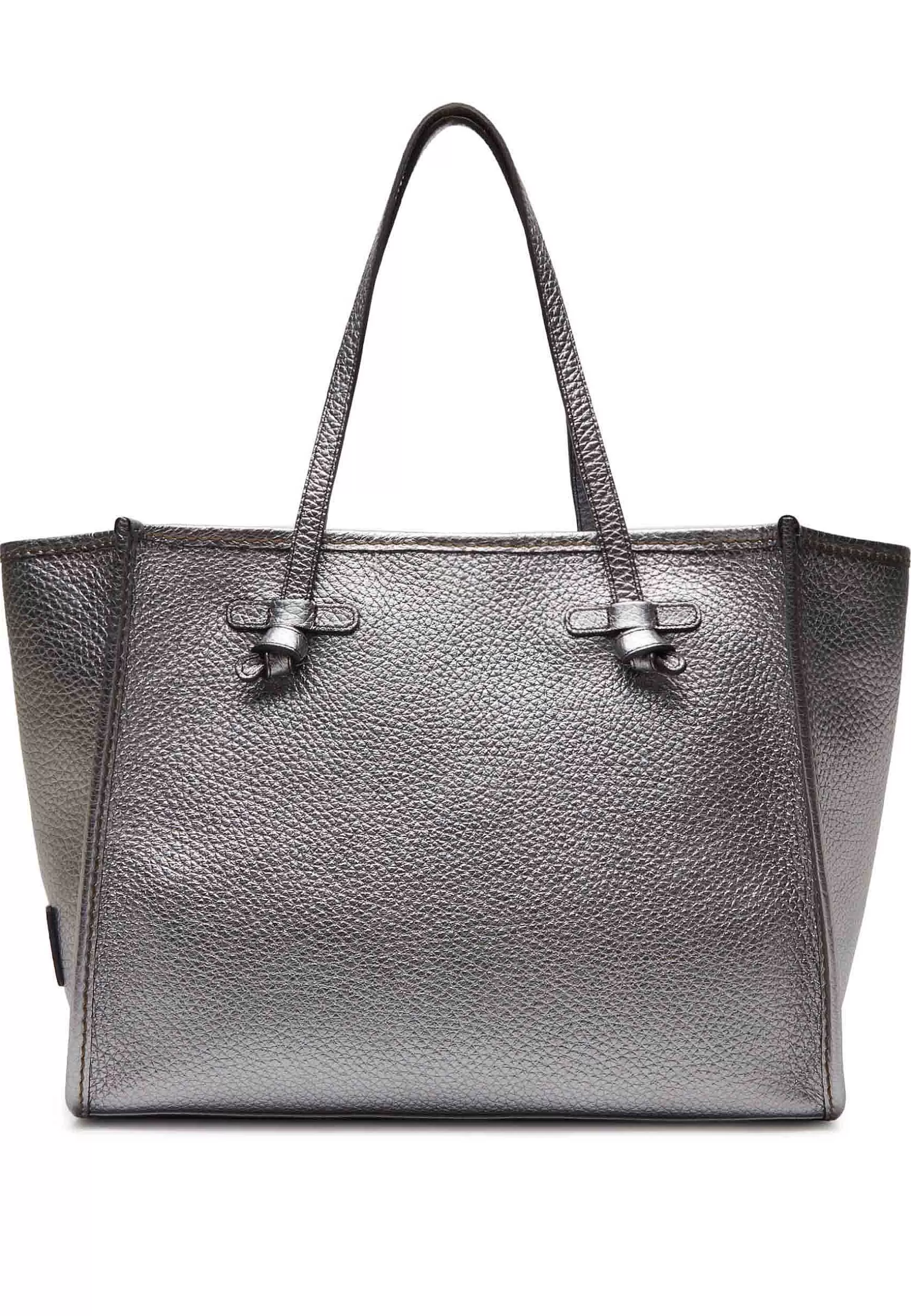 Borsa Shopping Donna In Pelle Argento Con Doppi Manici In Pelle*Marcella Club Flash Sale