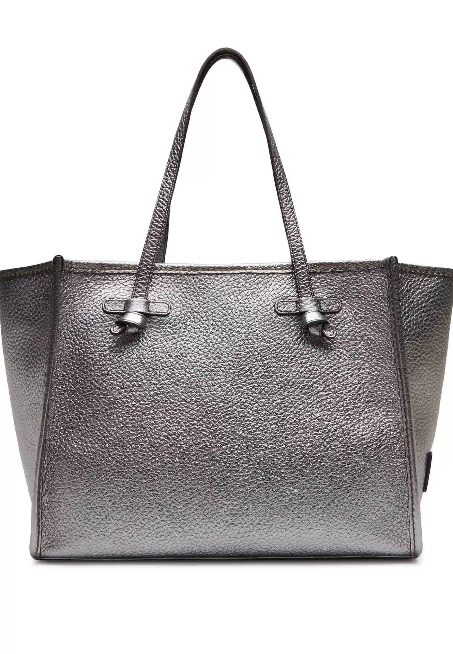 Borsa Shopping Donna In Pelle Argento Con Doppi Manici In Pelle*Marcella Club Flash Sale