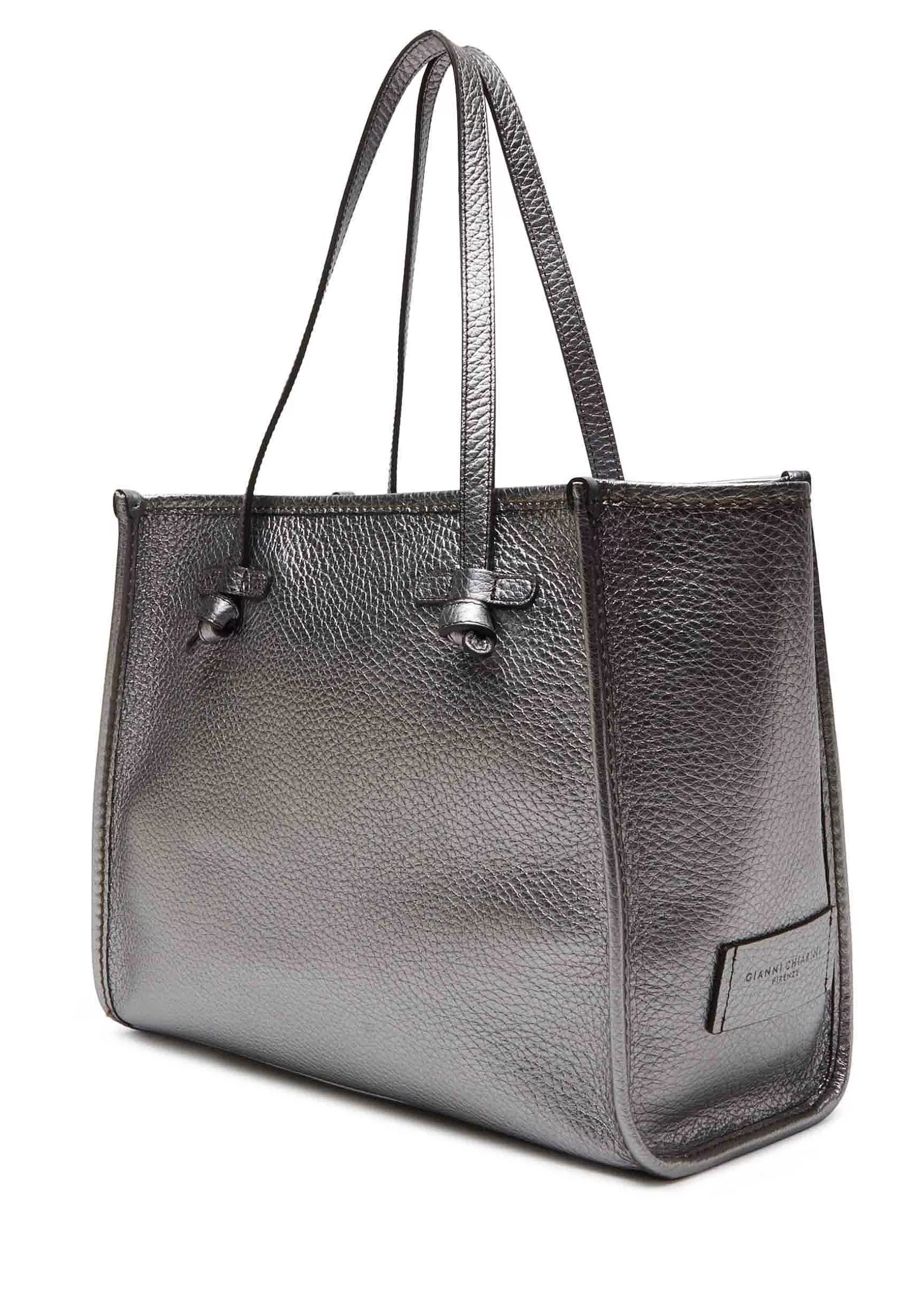 Borsa Shopping Donna In Pelle Argento Con Doppi Manici In Pelle*Marcella Club Flash Sale