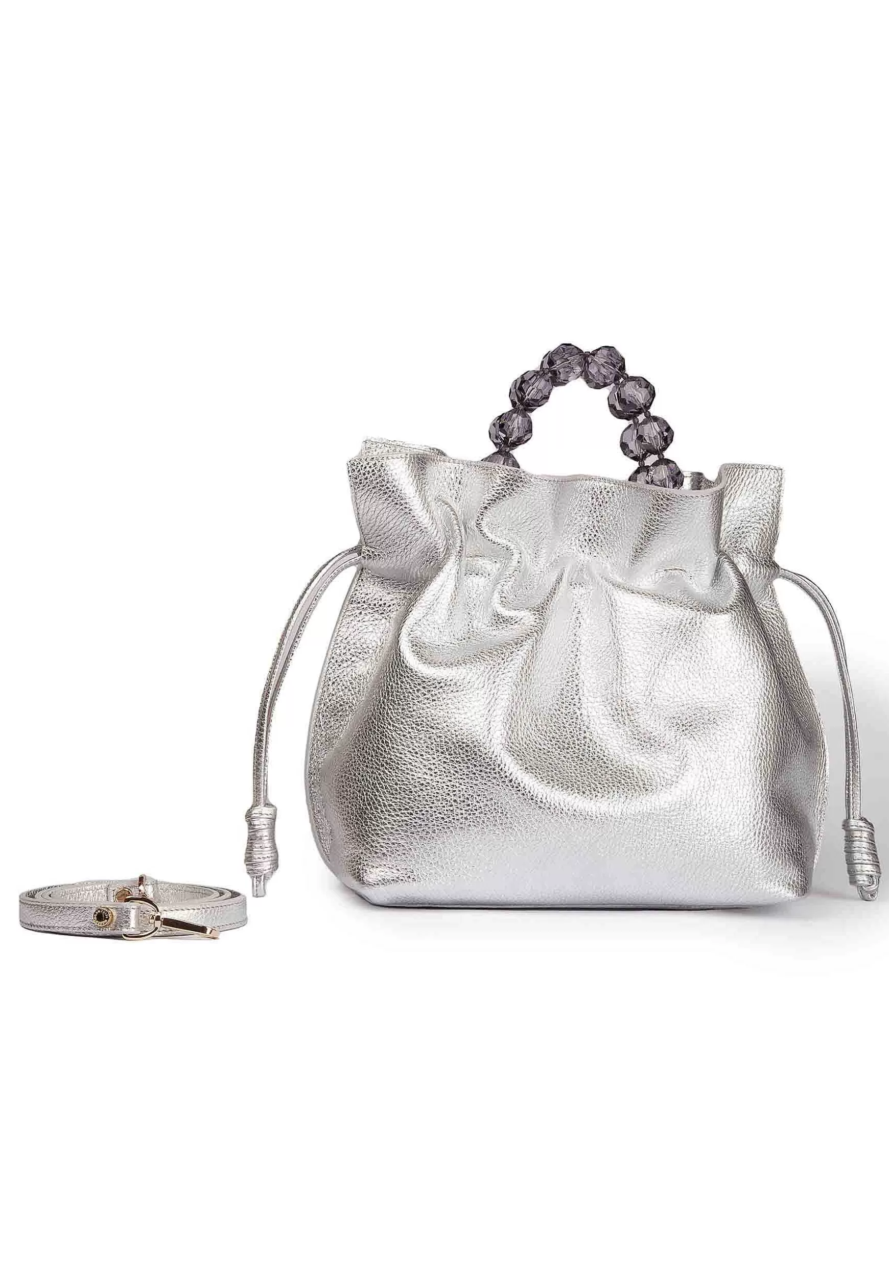 Borsa Shopping Donna In Pelle Argento Con Manico Gioiello E Chiusura Coulisse*Roberta Gandolfi Cheap