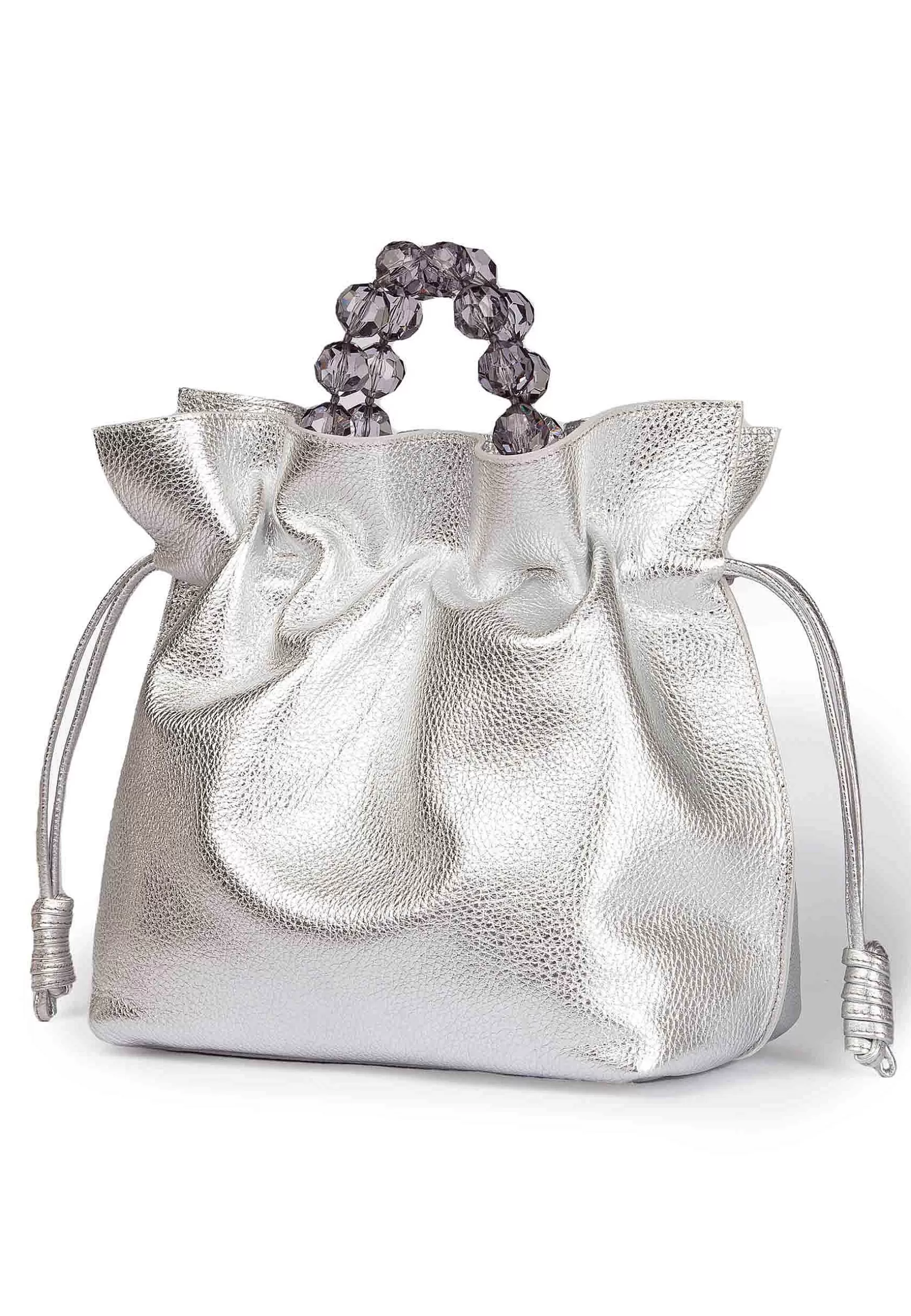 Borsa Shopping Donna In Pelle Argento Con Manico Gioiello E Chiusura Coulisse*Roberta Gandolfi Cheap