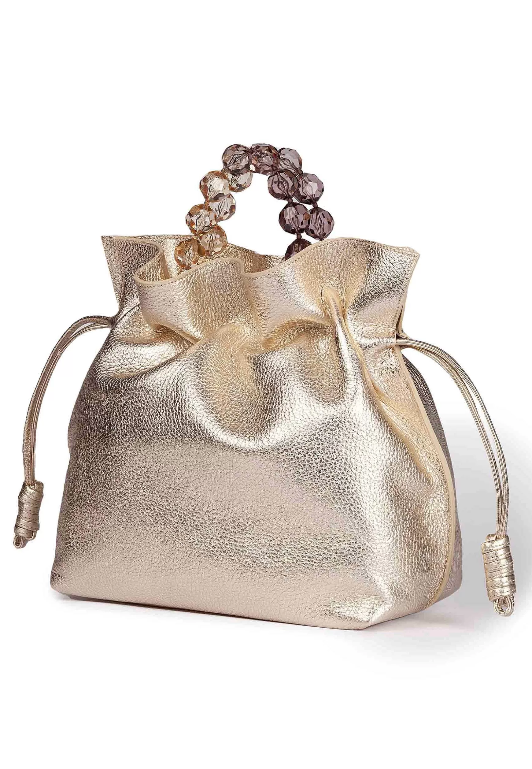 Borsa Shopping Donna In Pelle Platino Con Manico Gioiello E Chiusura Coulisse*Roberta Gandolfi Fashion