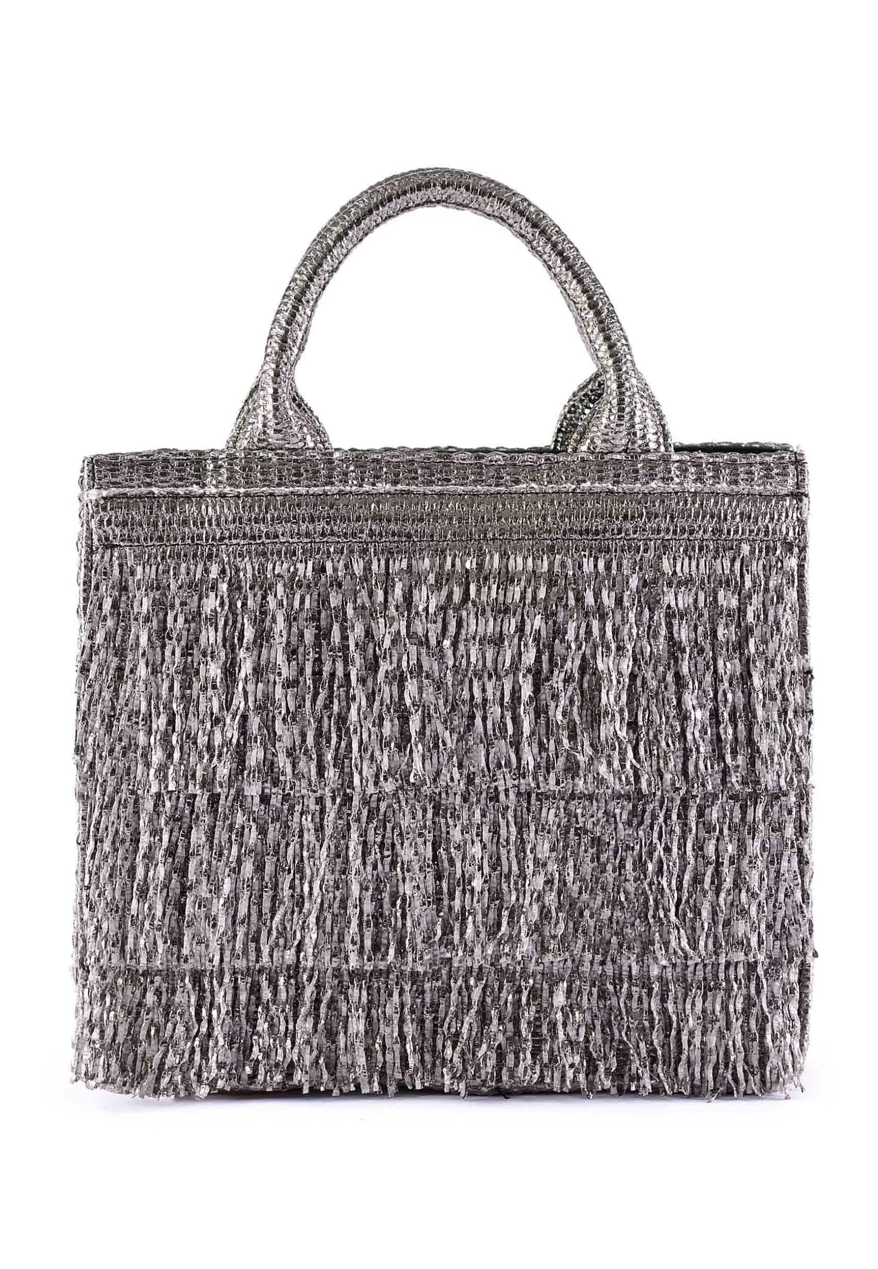 Borsa Shopping Donna In Rafia Glitter Nero Con Tracolla*Via Mail Bag Clearance