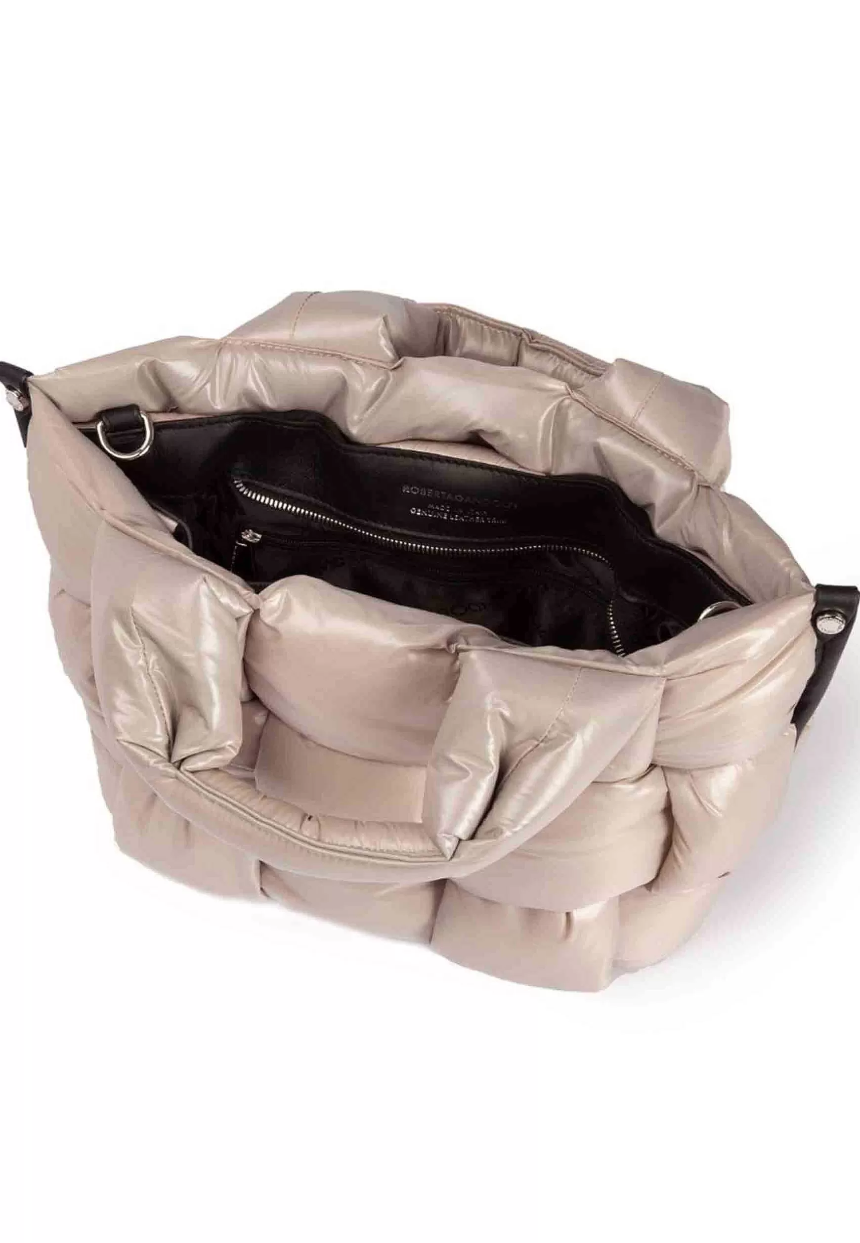 Borsa Shopping Donna In Tessuto Beige Intrecciato Imbottito E Soffice Con Tracolla In Tessuto*Roberta Gandolfi Online