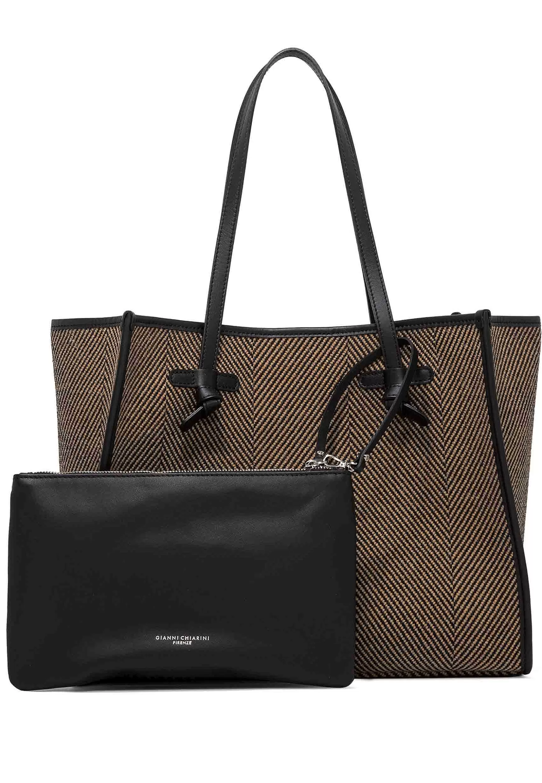 Borsa Shopping Donna In Tessuto Spigato Nero Con Doppi Manici In Pelle*Marcella Club Shop