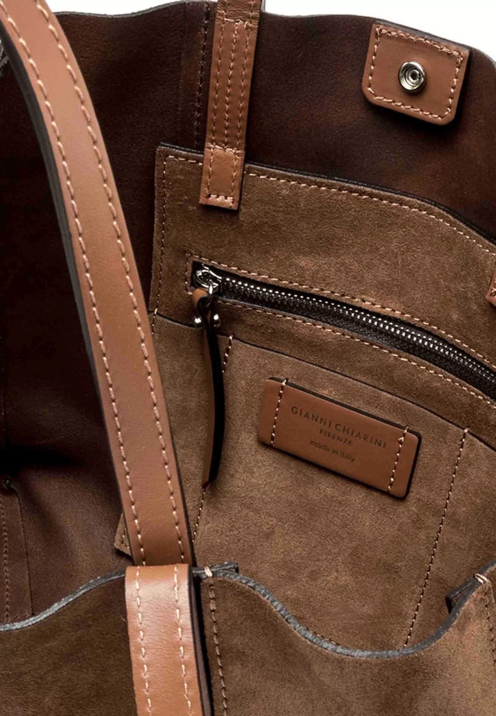 Borsa Shopping Donna Super Light In Camoscio Cognac Con Doppi Manici In Pelle*Gianni Chiarini Flash Sale