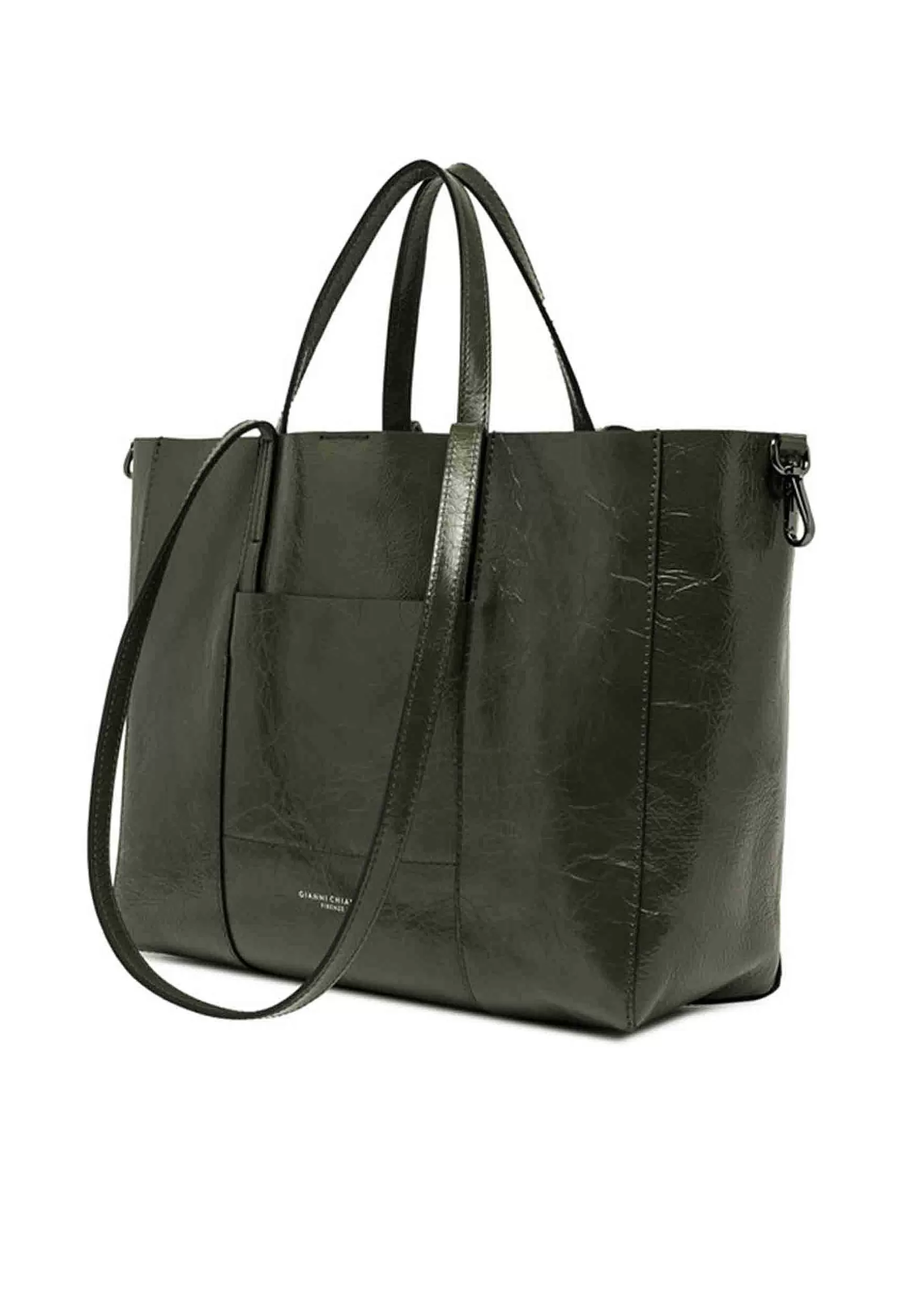 Borsa Shopping Donna Super Light In Naplack Verde Con Doppi Manici*Gianni Chiarini Outlet