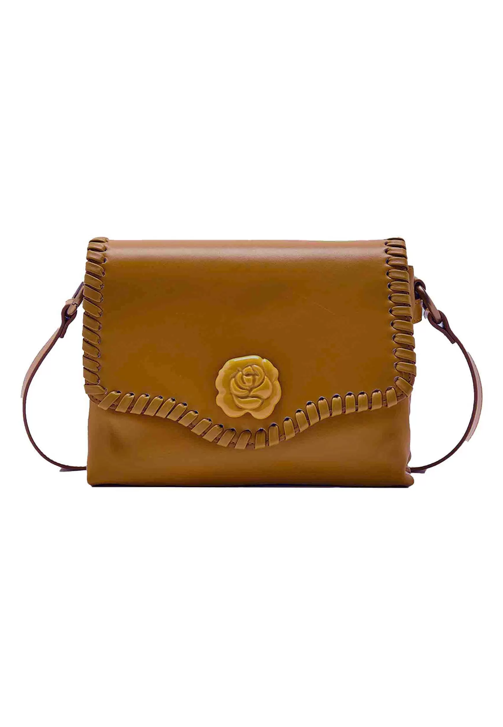 Borsa Tracolla Donna Tresse In Pelle Cammello Con Rosone*Maliparmi Discount