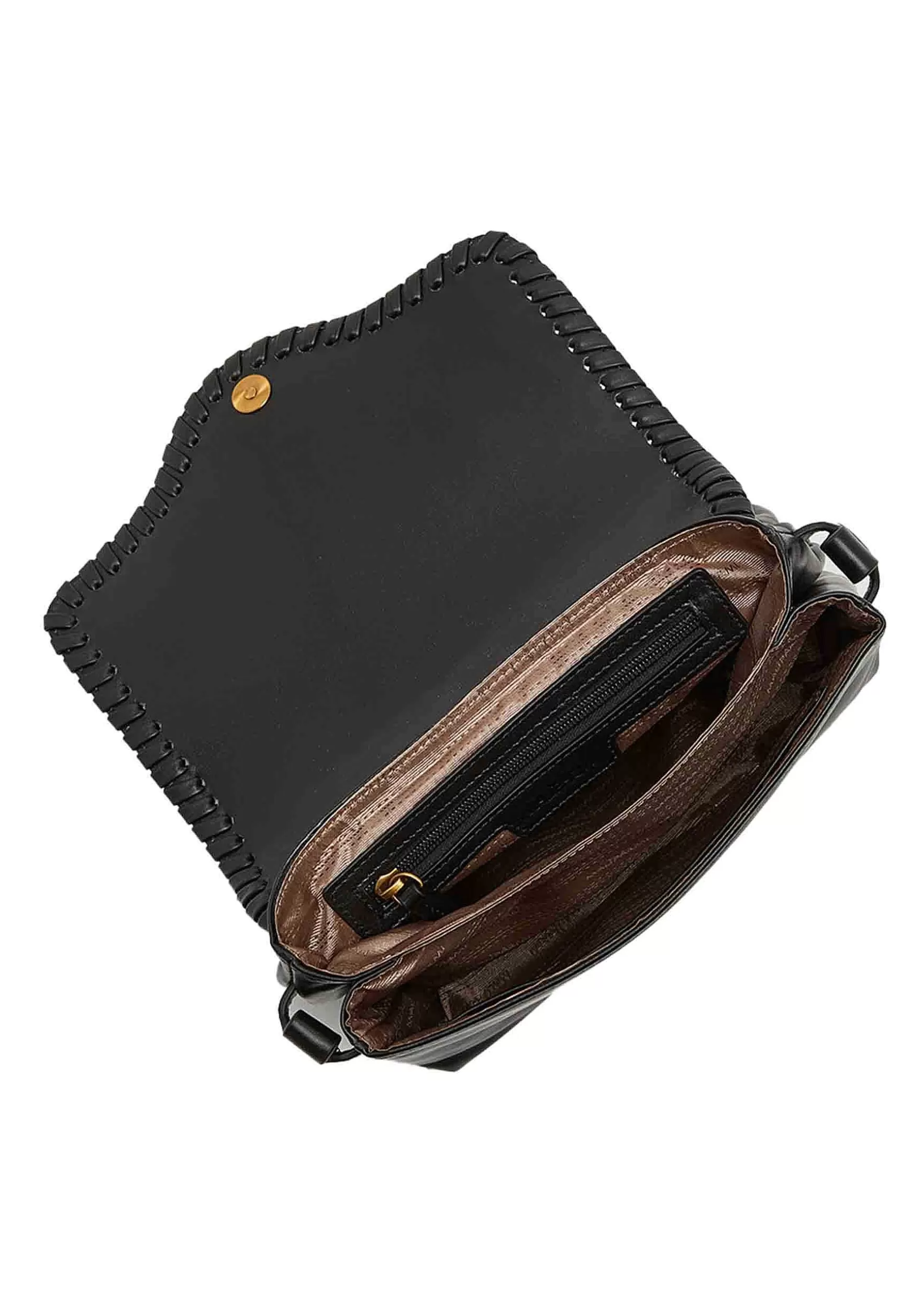 Borsa Tracolla Donna Tresse In Pelle Nera Con Rosone*Maliparmi Store