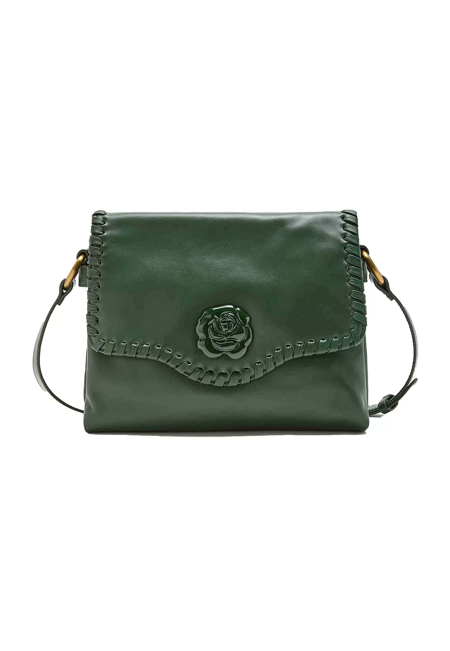 Borsa Tracolla Donna Tresse In Pelle Verde Con Rosone*Maliparmi Best