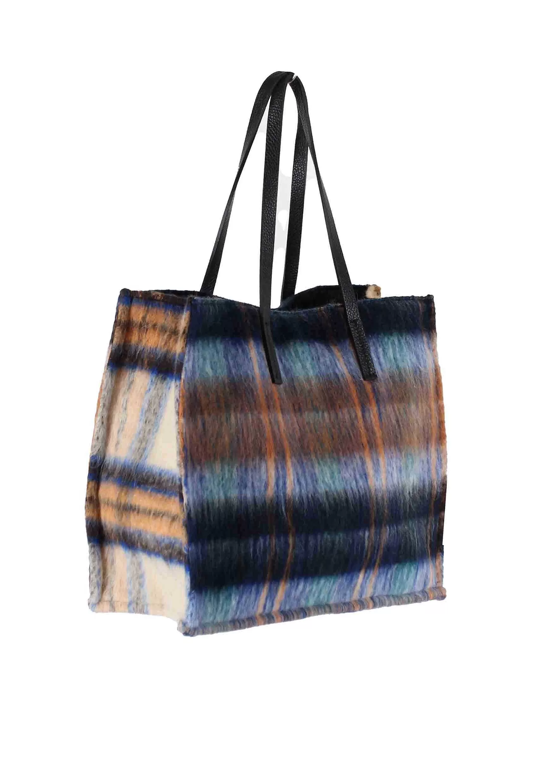 Borse Donna Shopping In Lana Blu Con Doppi Manici In Pelle*Kassiopea Store