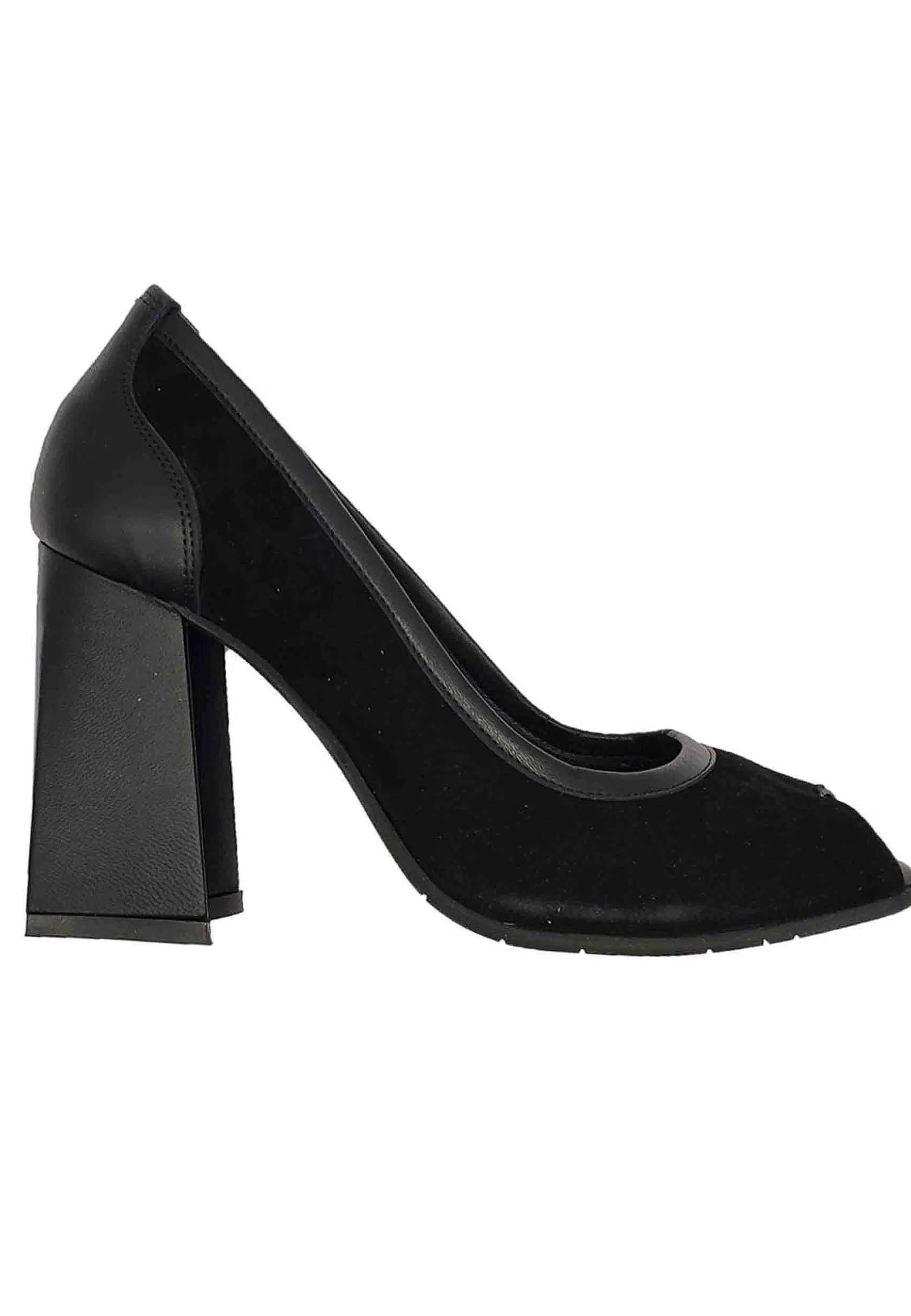 Calzature Donna Decollete Open Toe In Camoscio E Pelle Nera Tacco Alto** Fashion