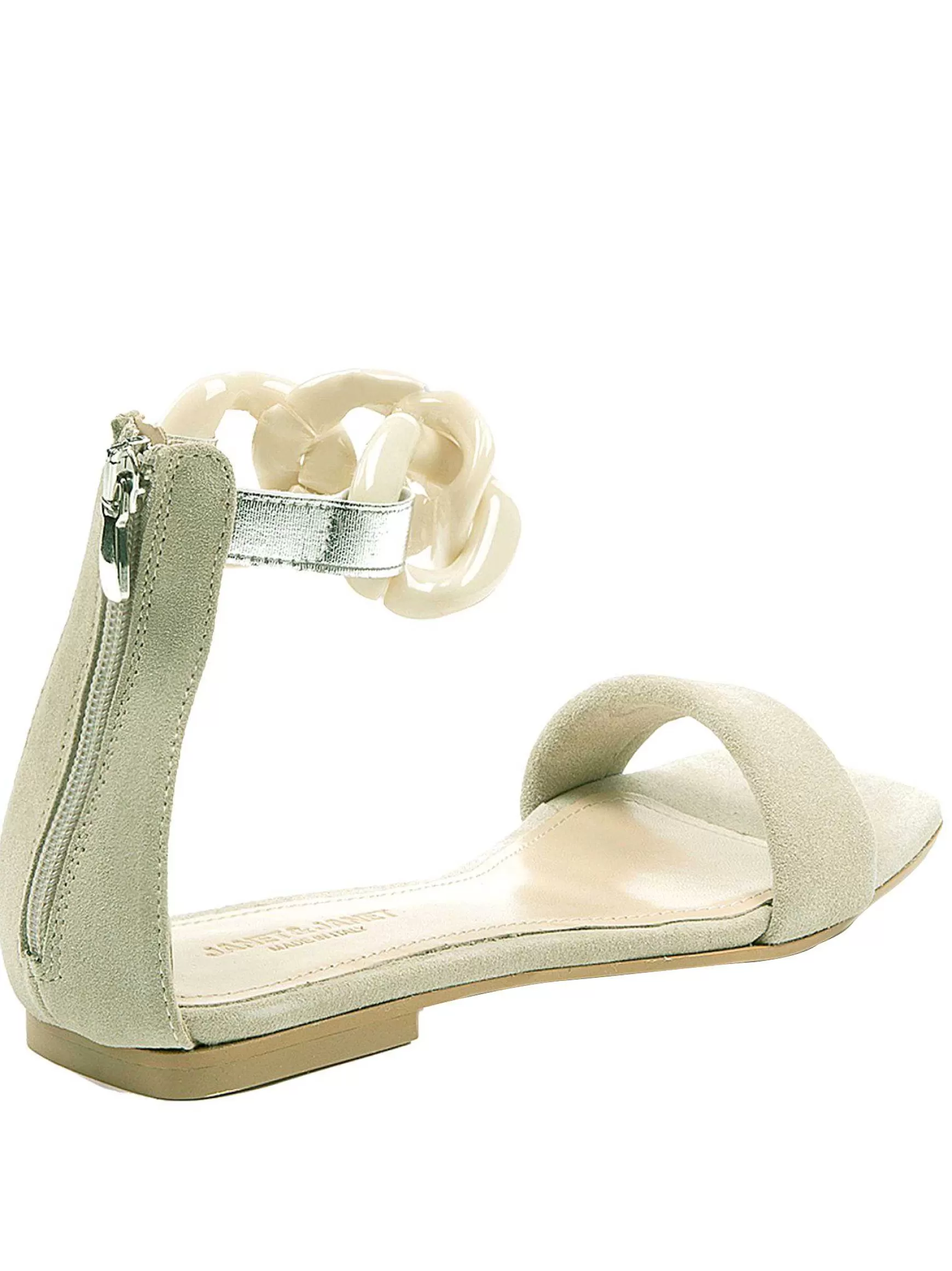 Calzature Donna Sandali Bassi In Camoscio Avorio Bassi Con Cavigliera A Catena*Janet & Janet Sale