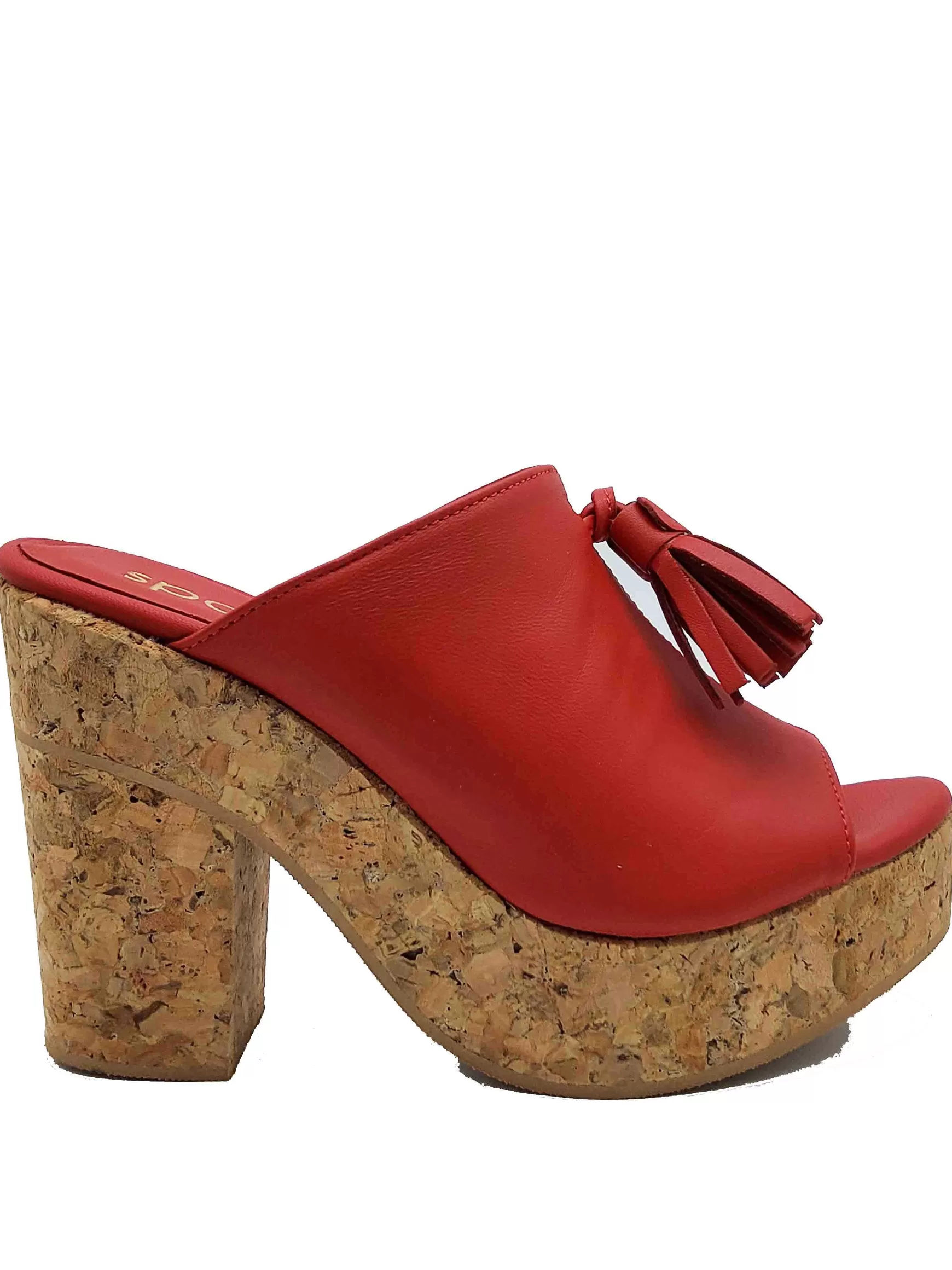 Calzature Donna Sandali In Pelle Rossa Con Fiocchi E Zeppa Alta In Sughero** Store