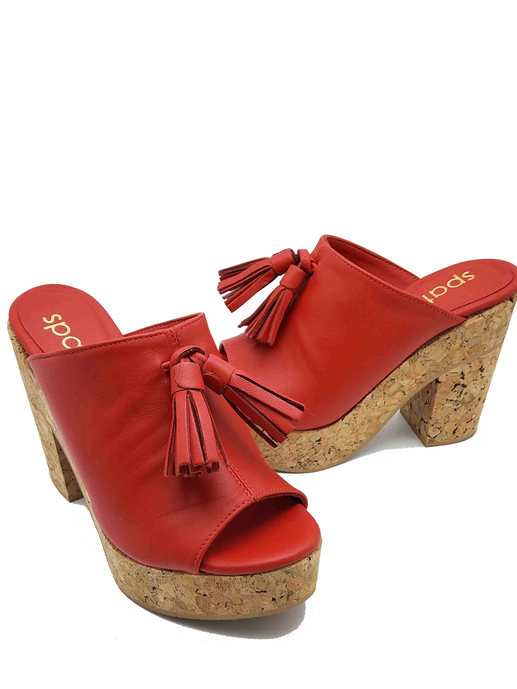 Calzature Donna Sandali In Pelle Rossa Con Fiocchi E Zeppa Alta In Sughero** Store