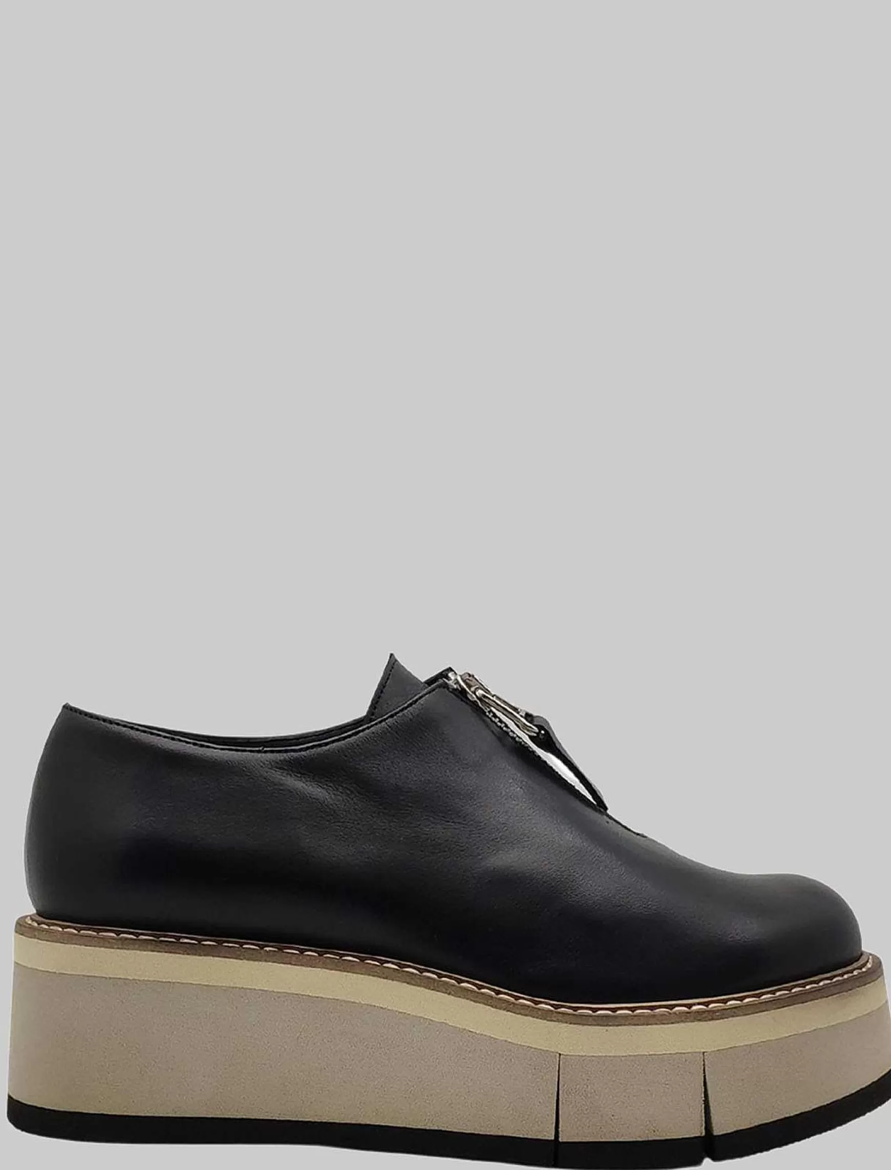 Calzature Donna Sneakers In Pelle Nera Con Zip Sul Davanti E Zeppa Color Miele*Tattoo Discount