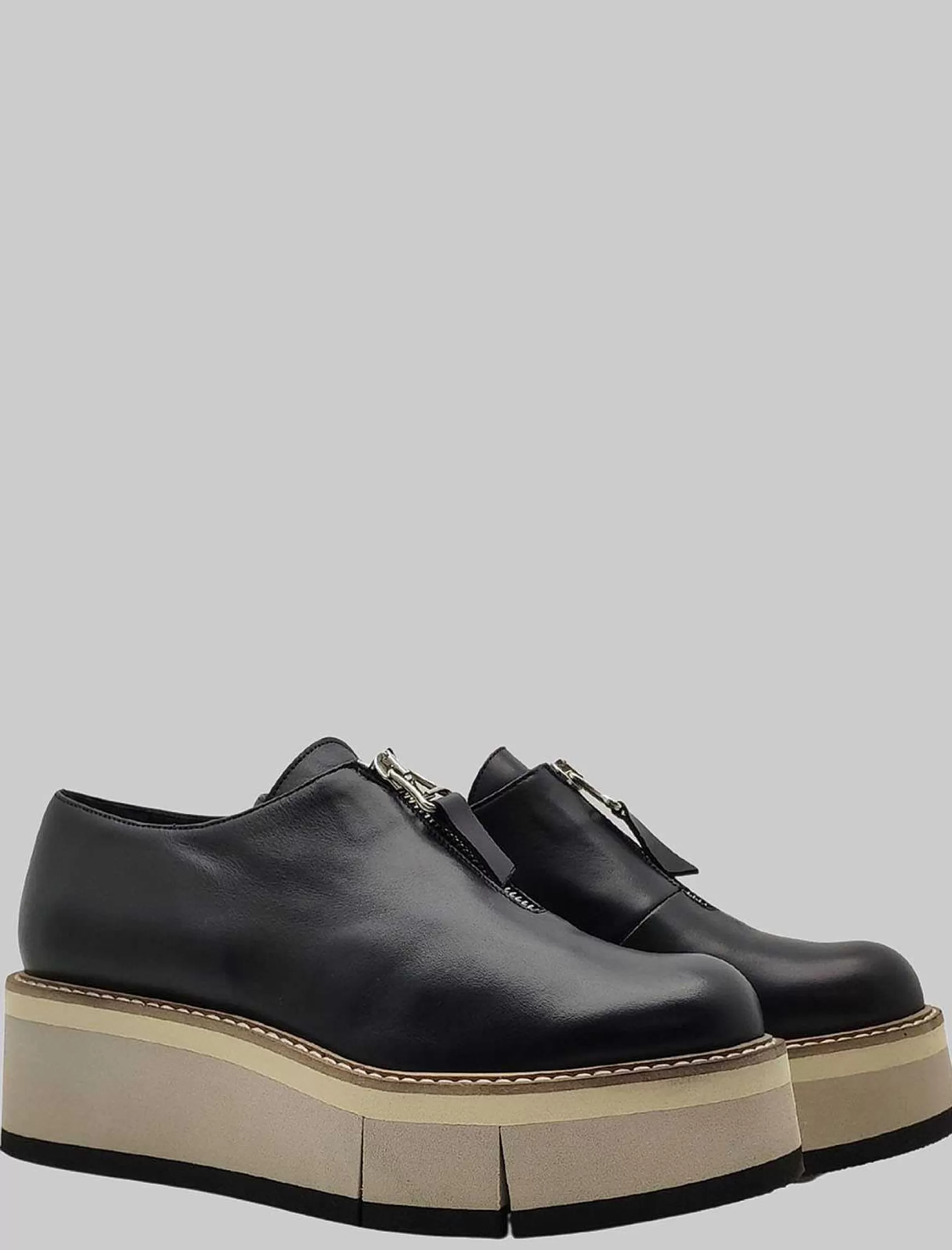Calzature Donna Sneakers In Pelle Nera Con Zip Sul Davanti E Zeppa Color Miele*Tattoo Discount