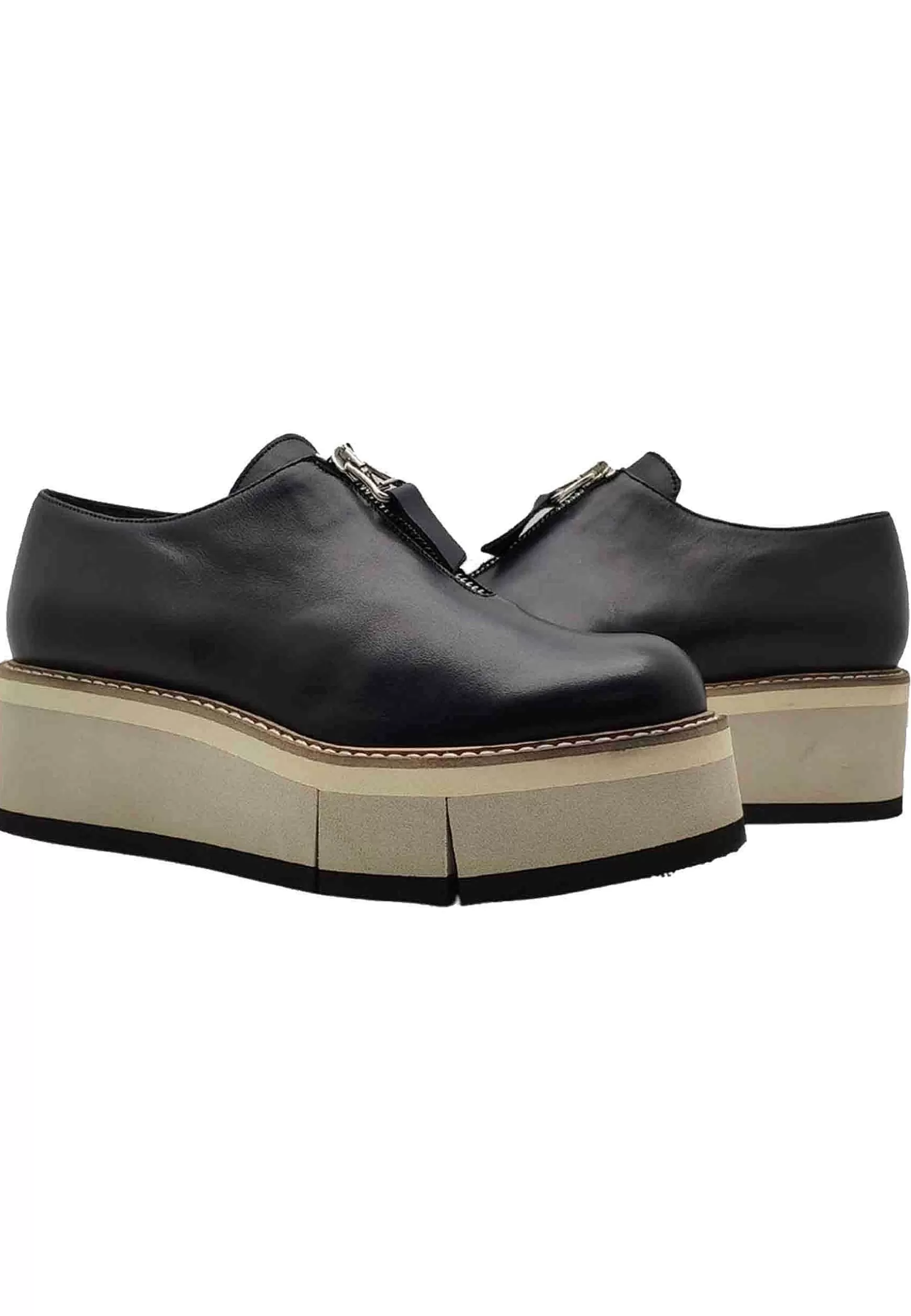 Calzature Donna Sneakers In Pelle Nera Con Zip Sul Davanti E Zeppa Color Miele*Tattoo Discount