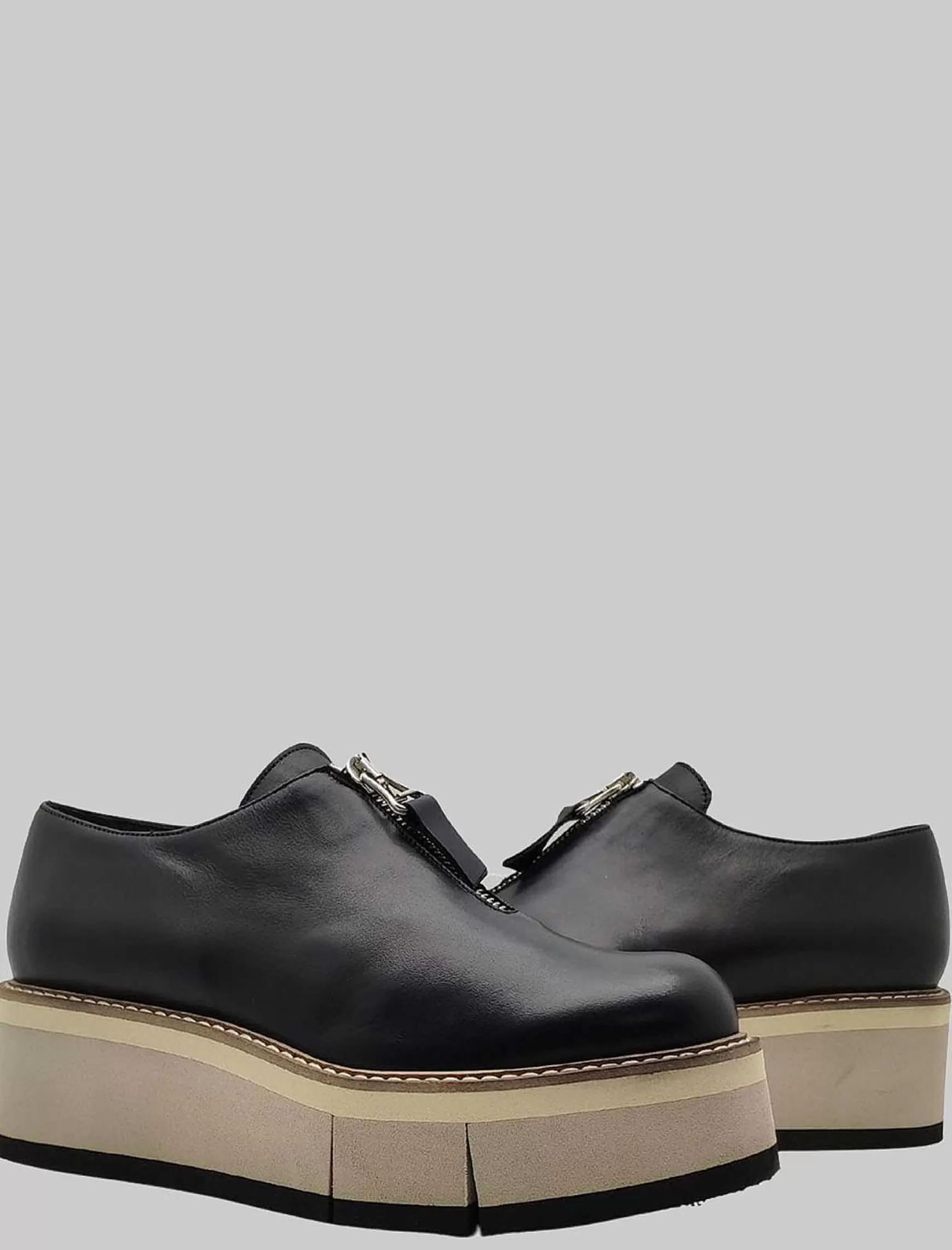 Calzature Donna Sneakers In Pelle Nera Con Zip Sul Davanti E Zeppa Color Miele*Tattoo Discount