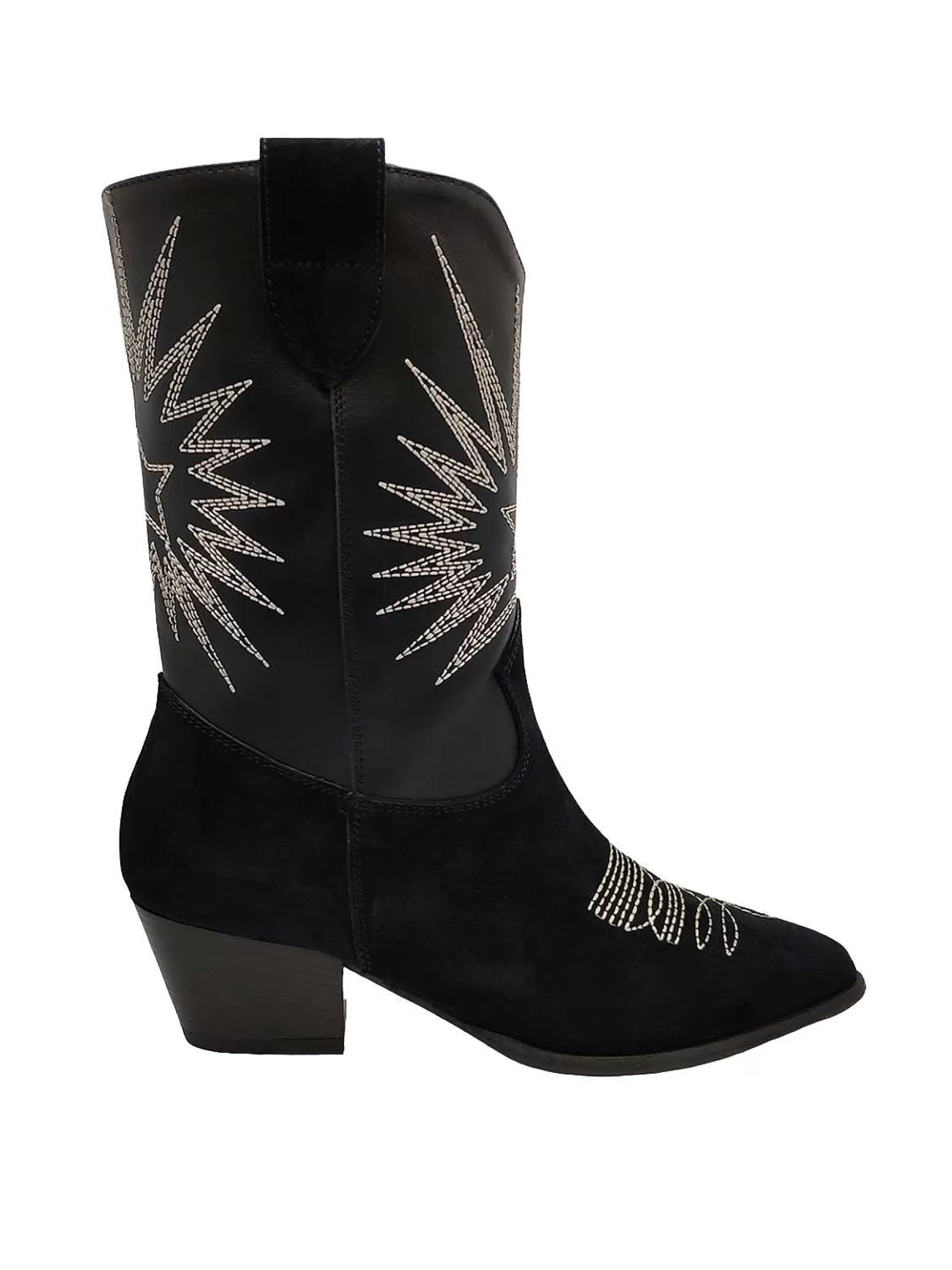 Calzature Donna Stivaletti In Pelle Scamosciata Nera Con Ricami E Tacco In Cuoio** Online