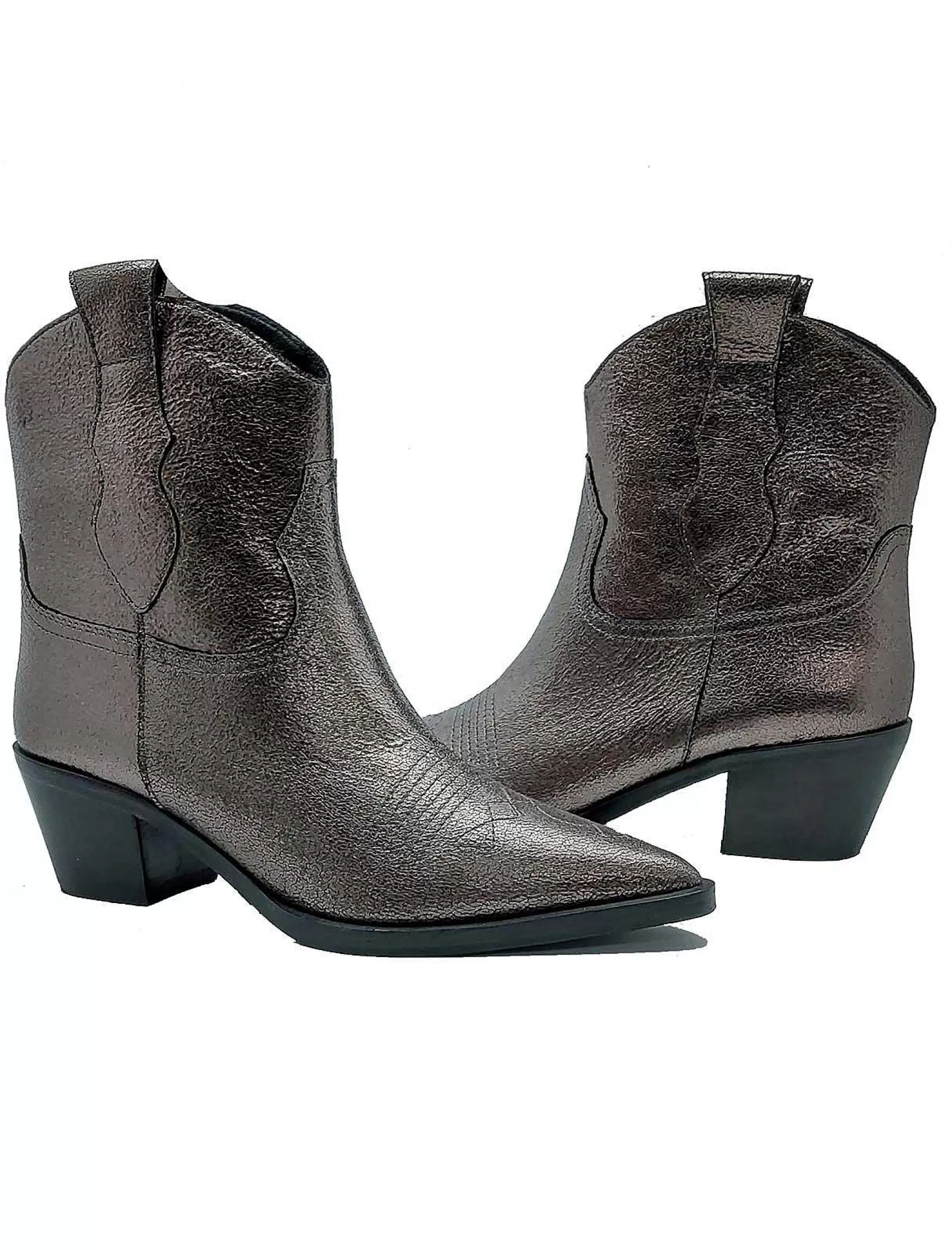 Calzature Donna Stivaletti Texani In Pelle Laminata Canna Di Fucile E Tacco Messicano*Bruno Premi Shop