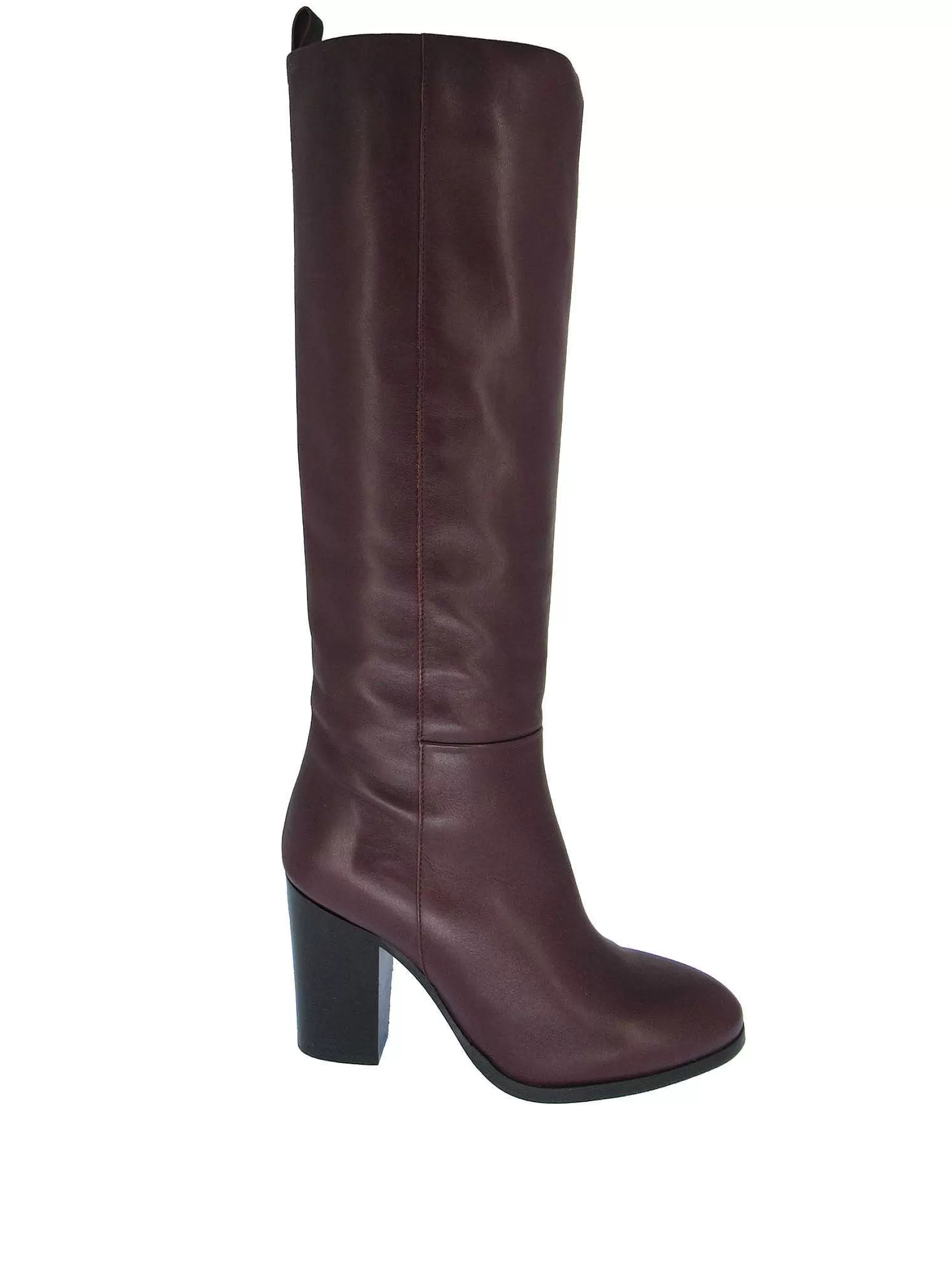 Calzature Donna Stivali Alti A Tubo In Pelle Bordeaux Con Tacco Alto E Suola In Cuoio*Fabio Rusconi Online