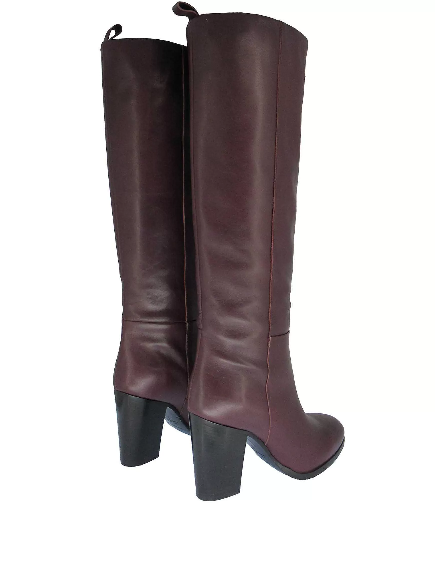 Calzature Donna Stivali Alti A Tubo In Pelle Bordeaux Con Tacco Alto E Suola In Cuoio*Fabio Rusconi Online