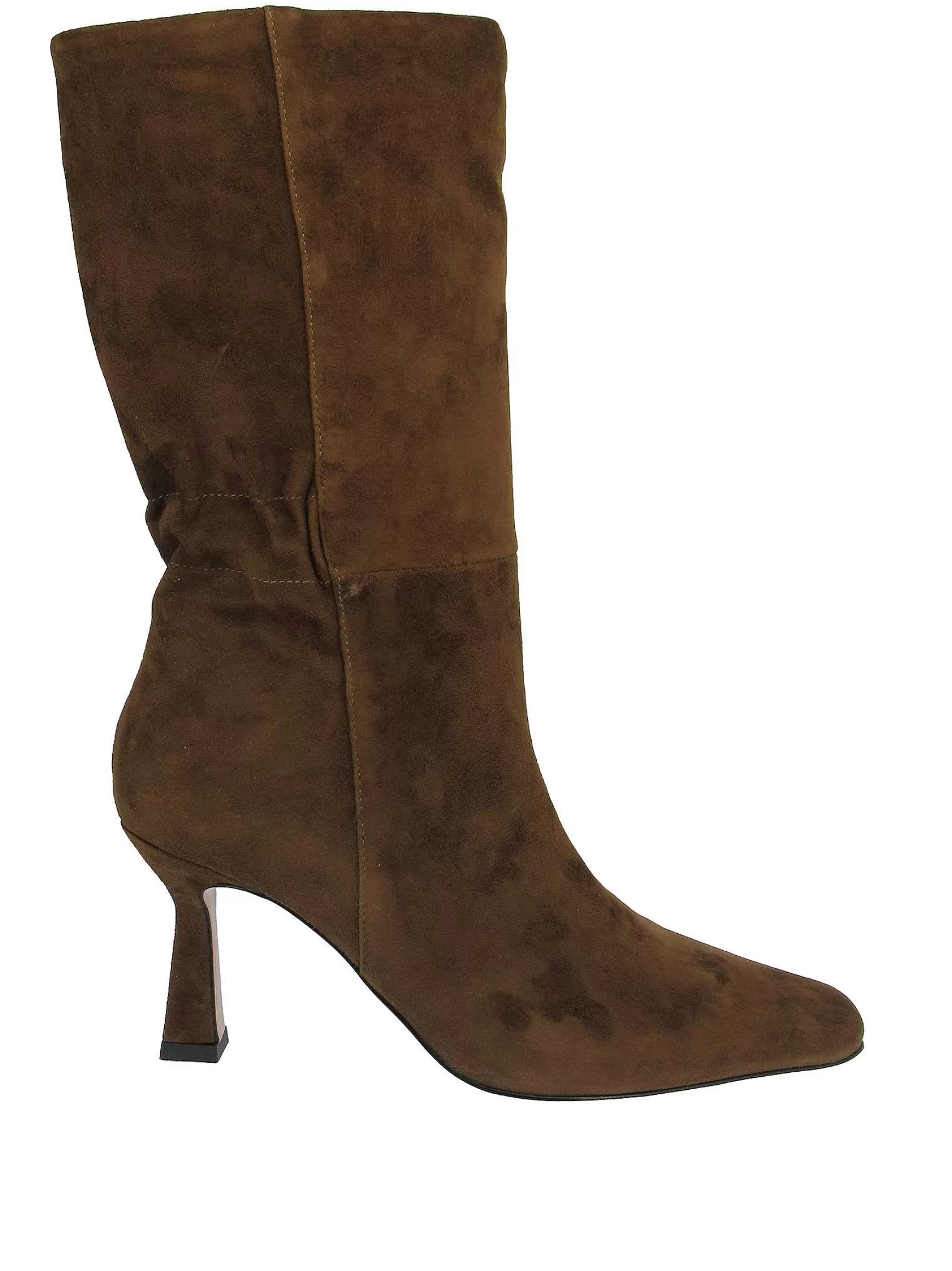 Calzature Donna Stivali In Camoscio Marrone Con Tacco Alto Punta Quadra Ed Elastico Posteriore*Lola Cruz Best Sale