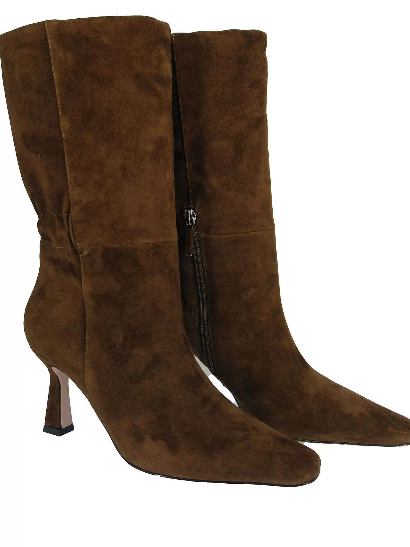 Calzature Donna Stivali In Camoscio Marrone Con Tacco Alto Punta Quadra Ed Elastico Posteriore*Lola Cruz Best Sale