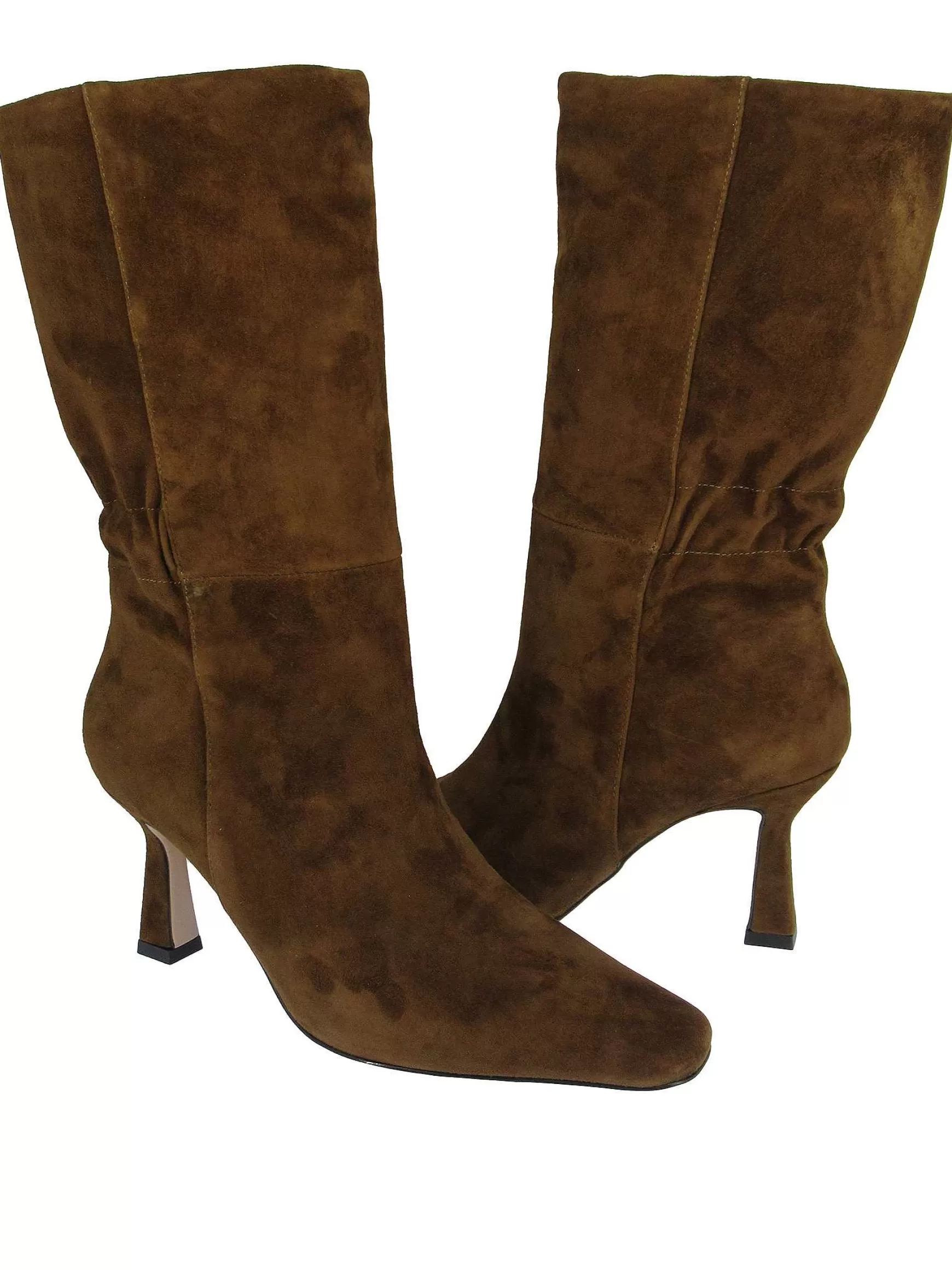 Calzature Donna Stivali In Camoscio Marrone Con Tacco Alto Punta Quadra Ed Elastico Posteriore*Lola Cruz Best Sale