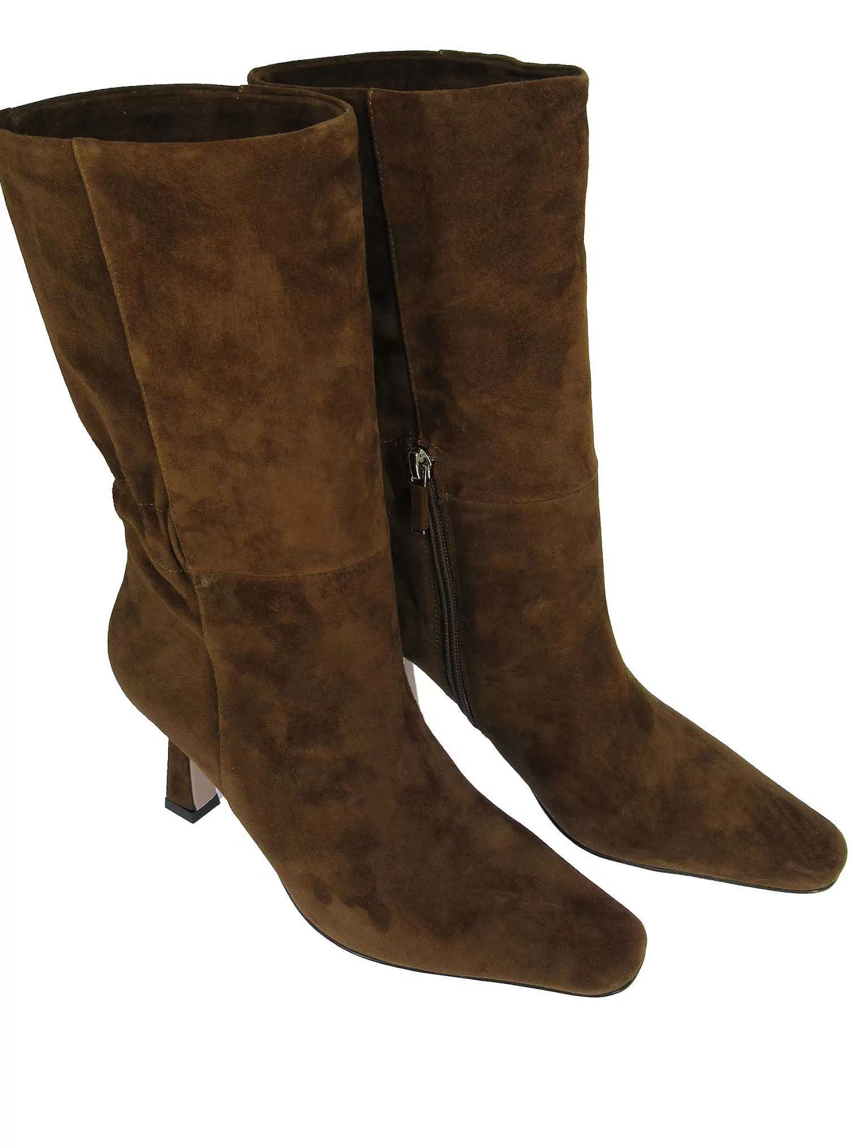 Calzature Donna Stivali In Camoscio Marrone Con Tacco Alto Punta Quadra Ed Elastico Posteriore*Lola Cruz Best Sale