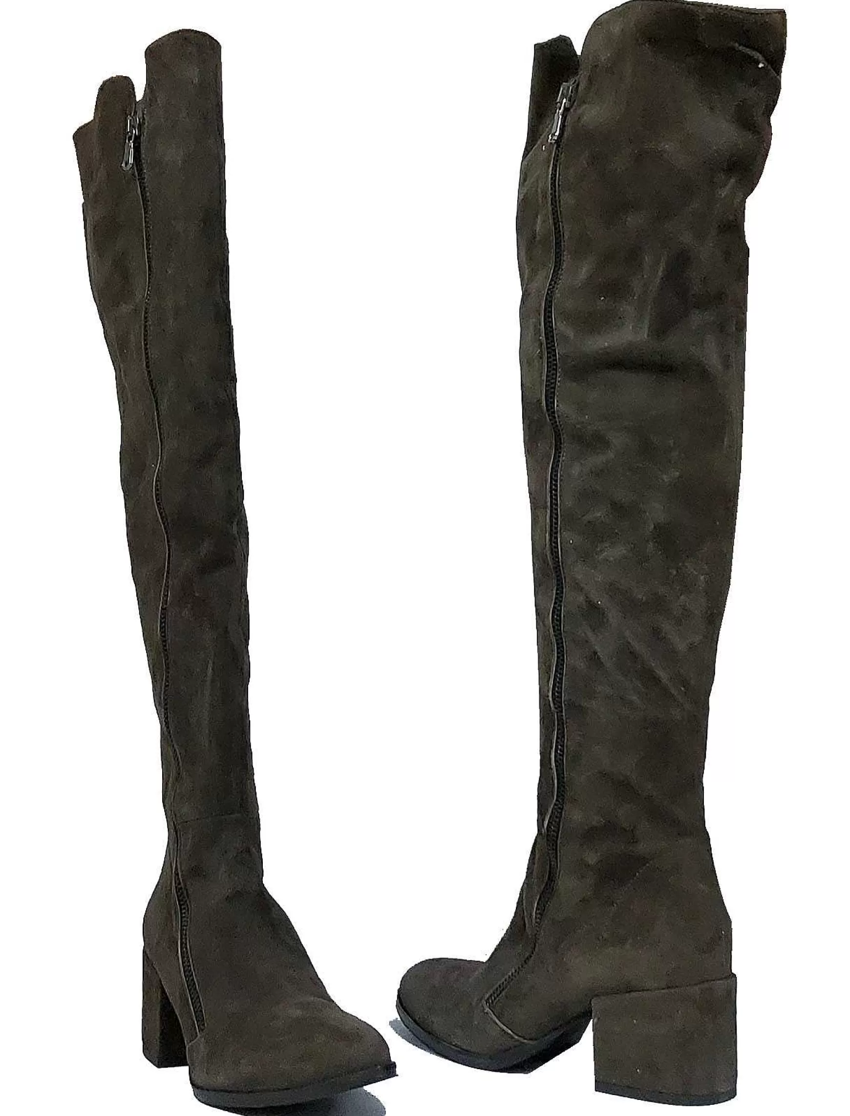 Calzature Donna Stivali In Camoscio Testa Di Moro Con Doppia Zip E Tacco** Discount