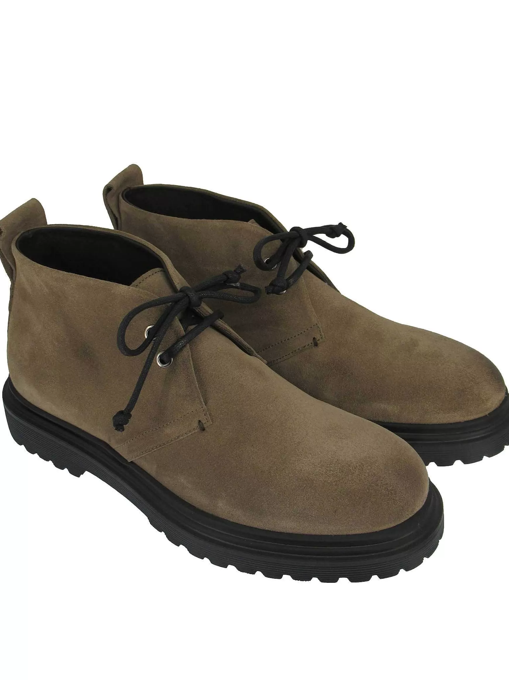 Calzature Uomo Stivaletti Stringati In Camoscio Taupe Con Fondo Gomma Carrarmato*Rogal Clearance