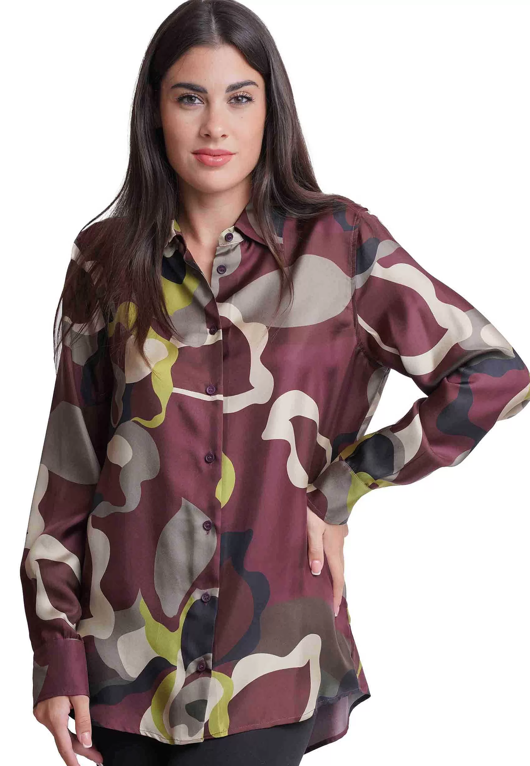Camicie Donna Collection Print In Pura Seta Bordeaux A Fantasia*Maliparmi Shop