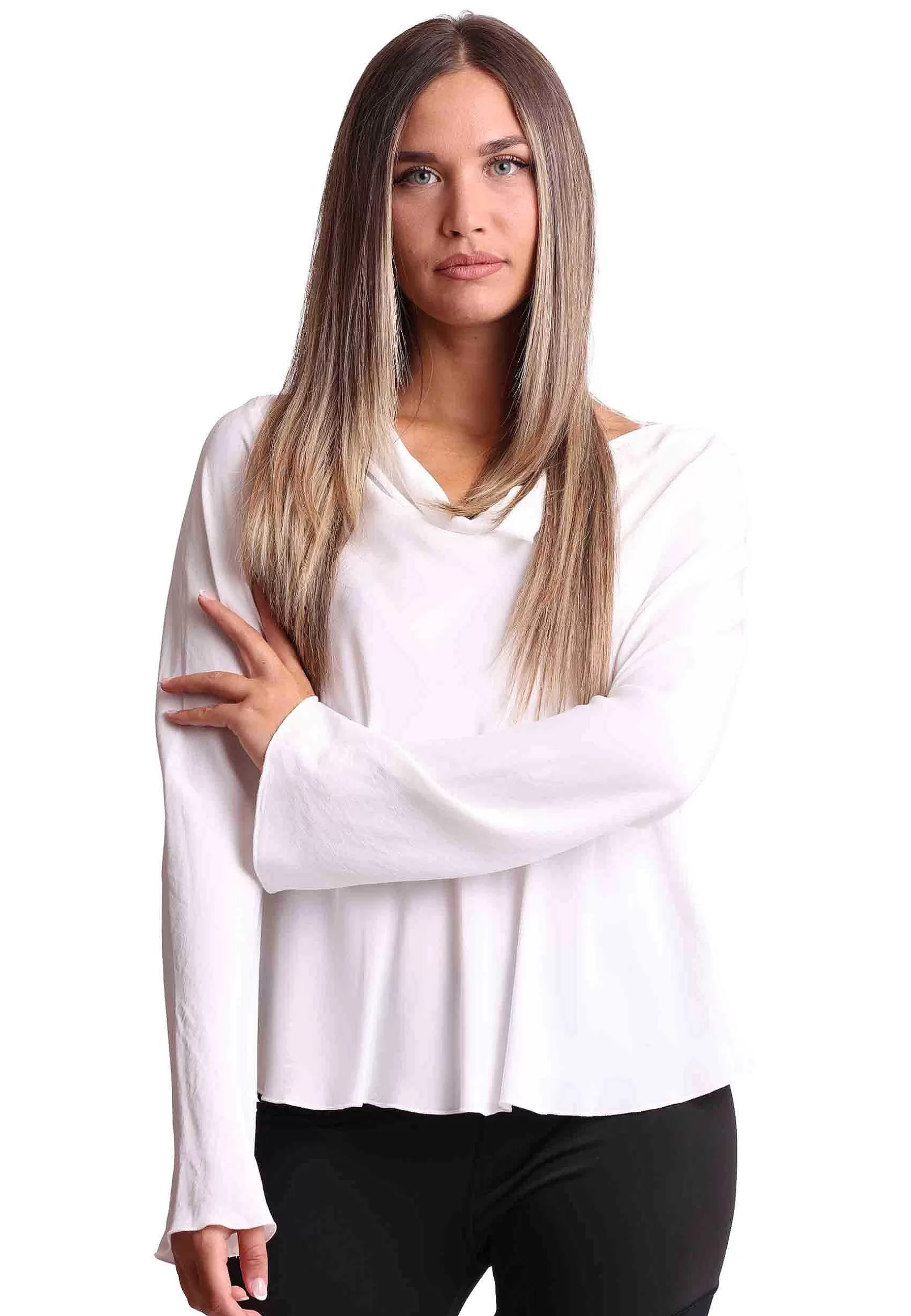Camicie Donna Coloured Fluid In Seta Bianca Con Collo Drappeggiato*Maliparmi Online