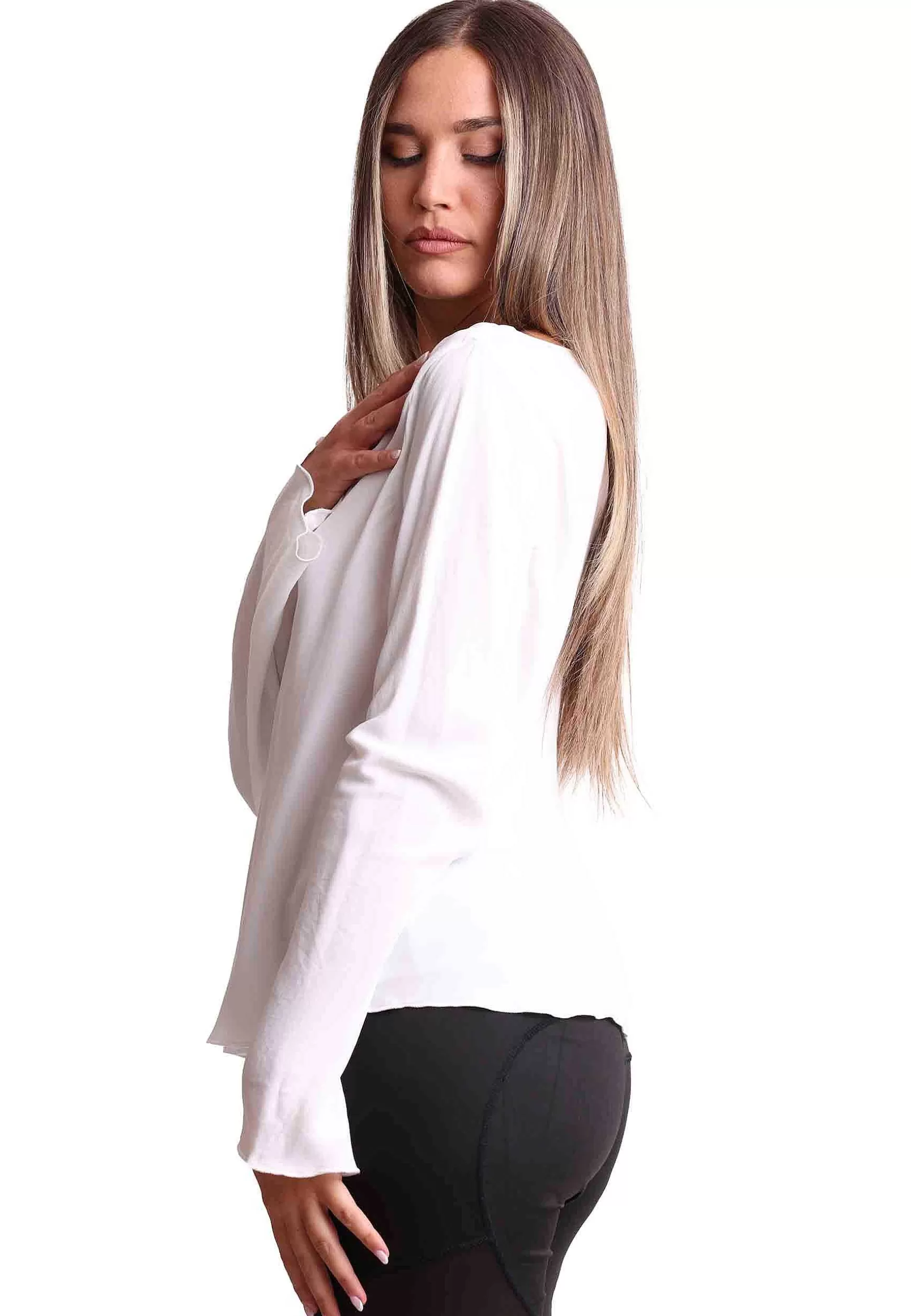 Camicie Donna Coloured Fluid In Seta Bianca Con Collo Drappeggiato*Maliparmi Online