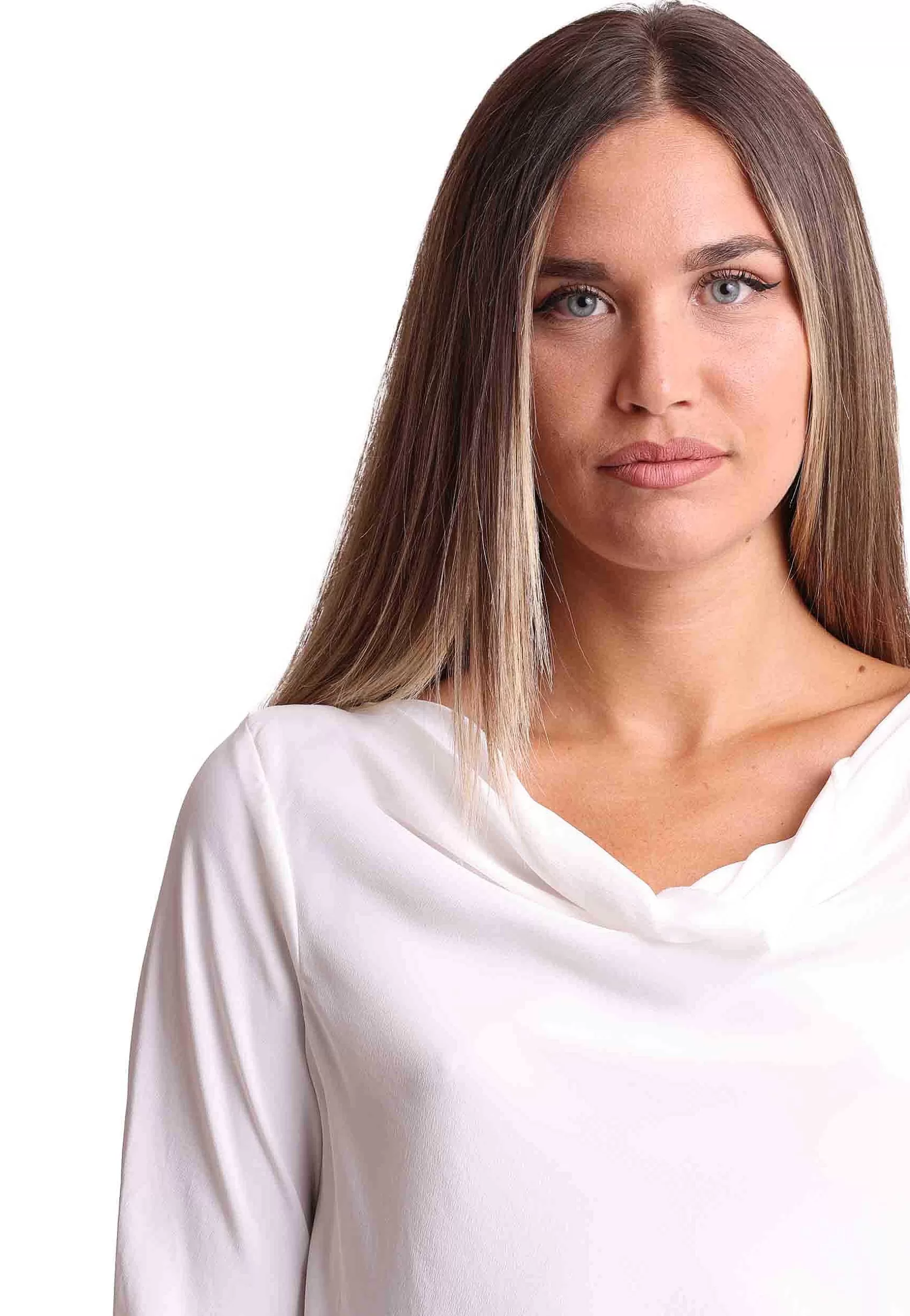 Camicie Donna Coloured Fluid In Seta Bianca Con Collo Drappeggiato*Maliparmi Online