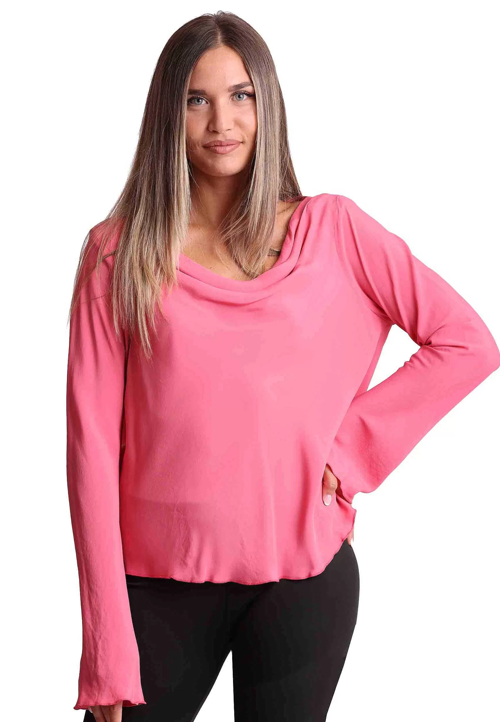 Camicie Donna Coloured Fluid In Seta Rosa Con Collo Drappeggiato*Maliparmi Cheap