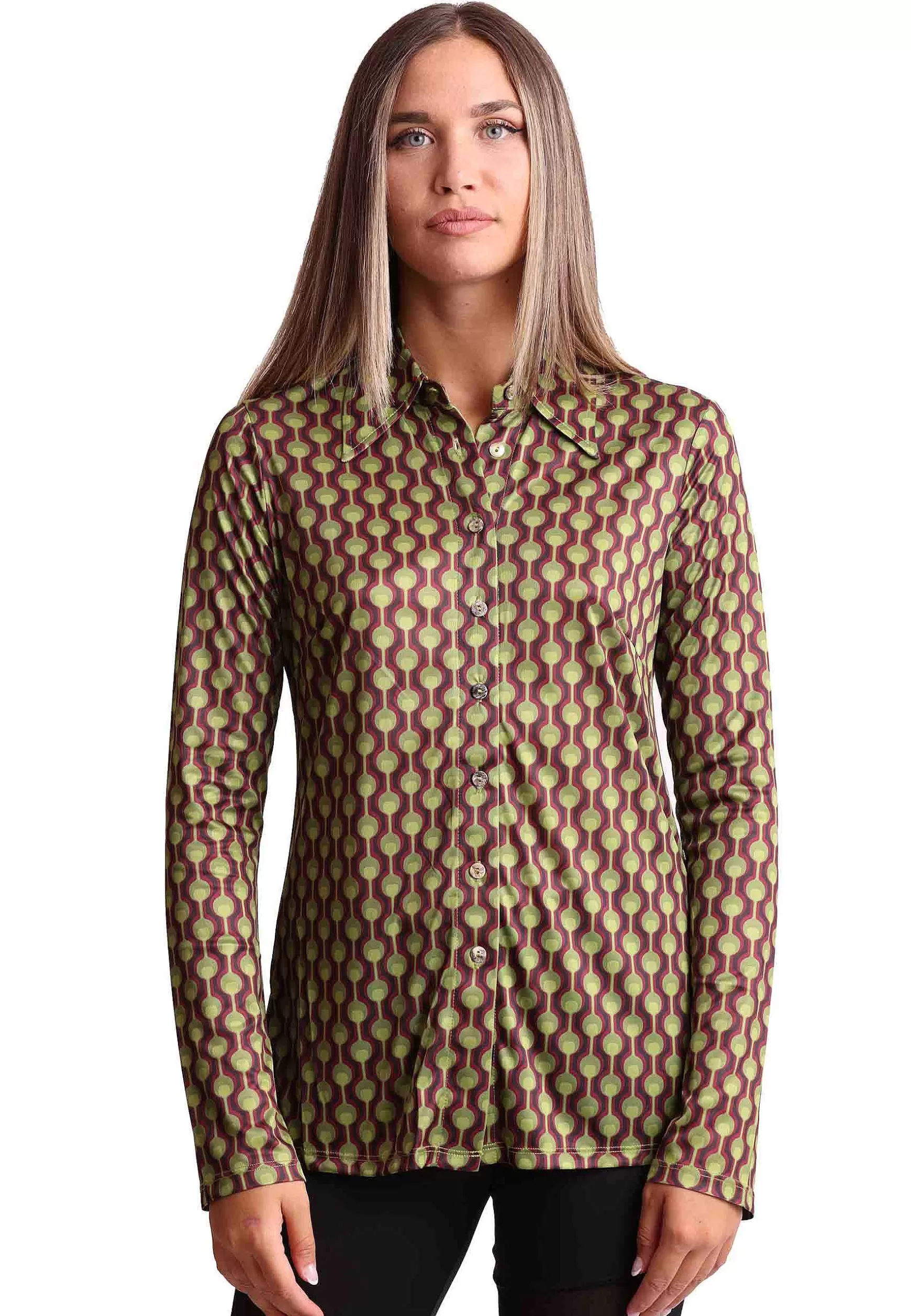 Camicie Donna Frieze In Jersey Tecnico Stampato Bordeaux E Verde*Maliparmi Outlet