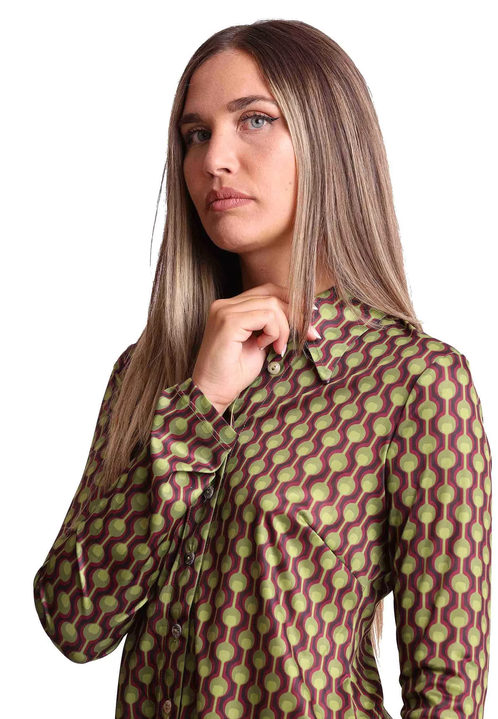 Camicie Donna Frieze In Jersey Tecnico Stampato Bordeaux E Verde*Maliparmi Outlet
