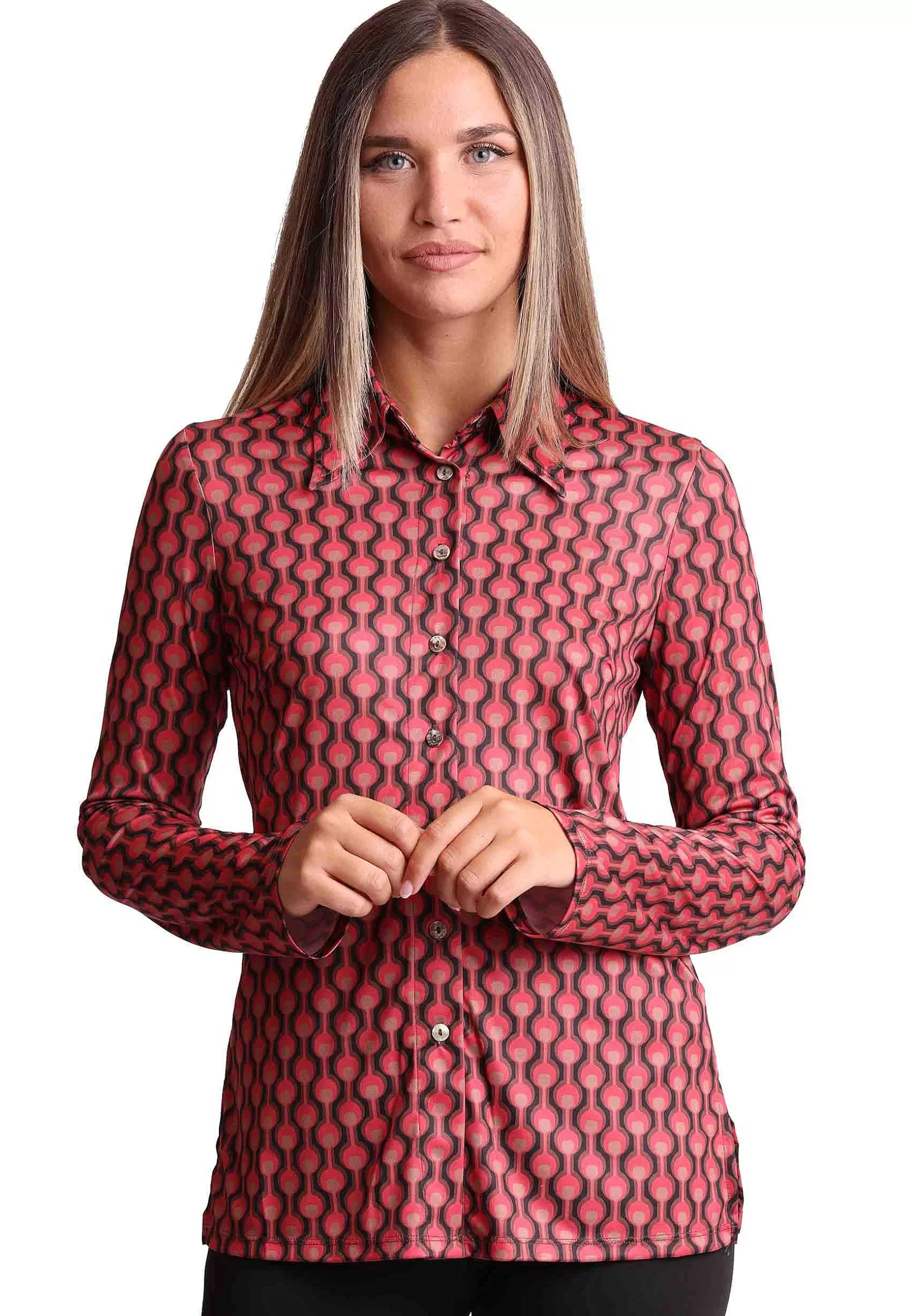 Camicie Donna Frieze In Jersey Tecnico Stampato Nero E Rosa*Maliparmi Cheap