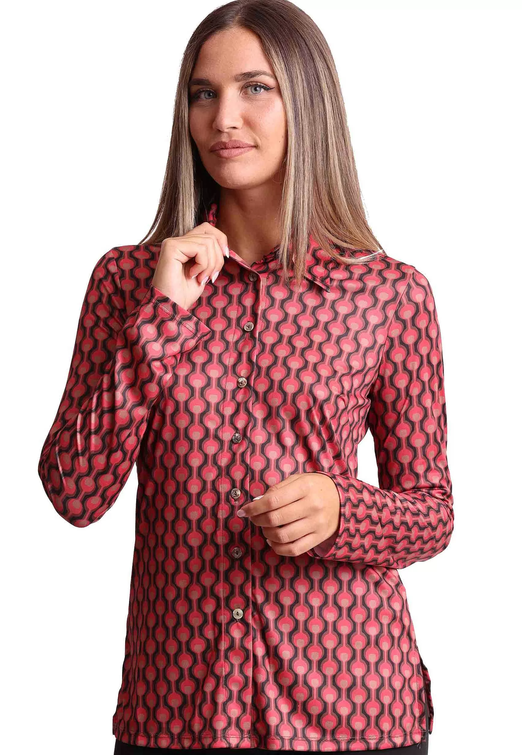 Camicie Donna Frieze In Jersey Tecnico Stampato Nero E Rosa*Maliparmi Cheap