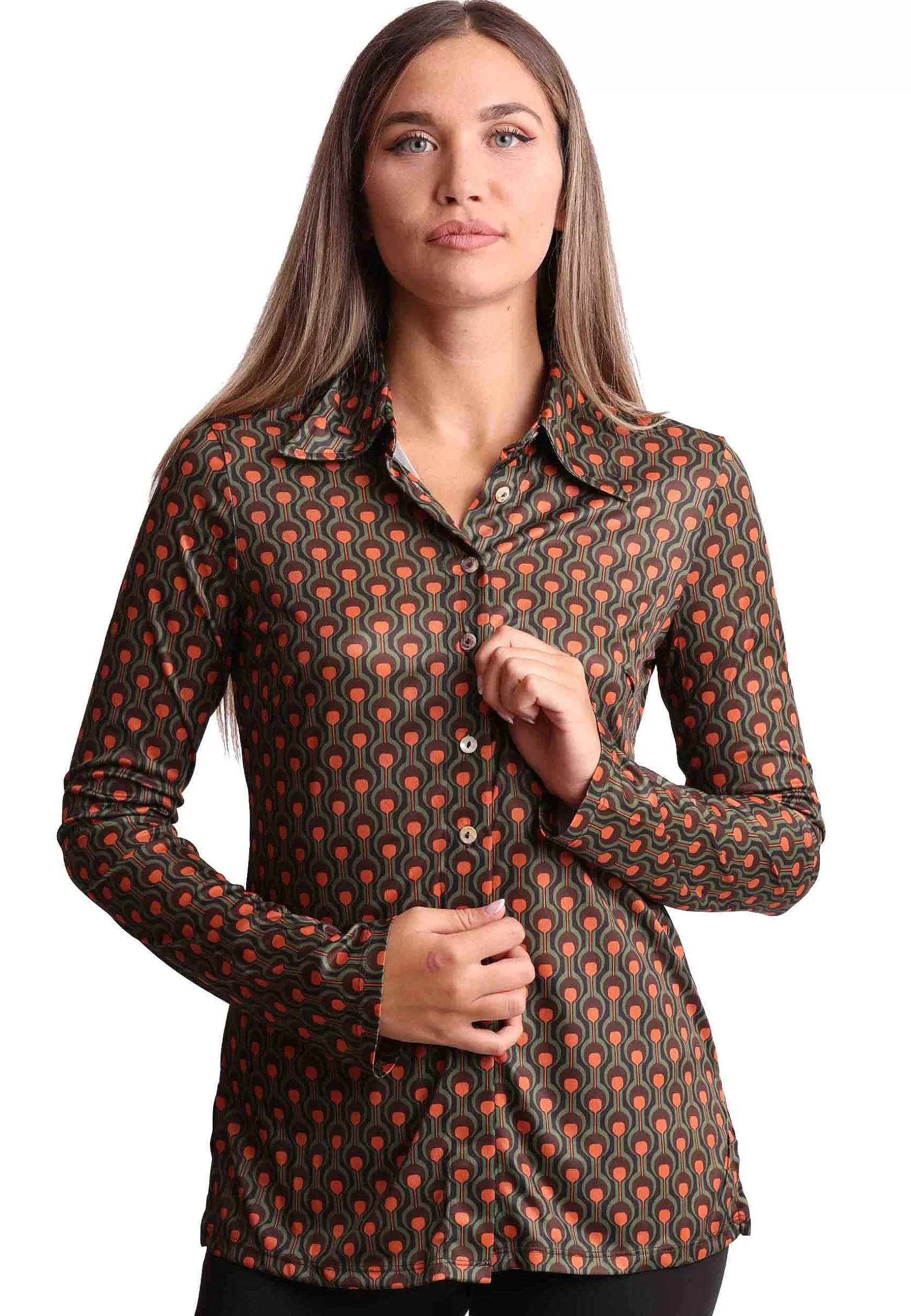 Camicie Donna Frieze In Jersey Tecnico Stampato Verde E Marrone*Maliparmi Fashion