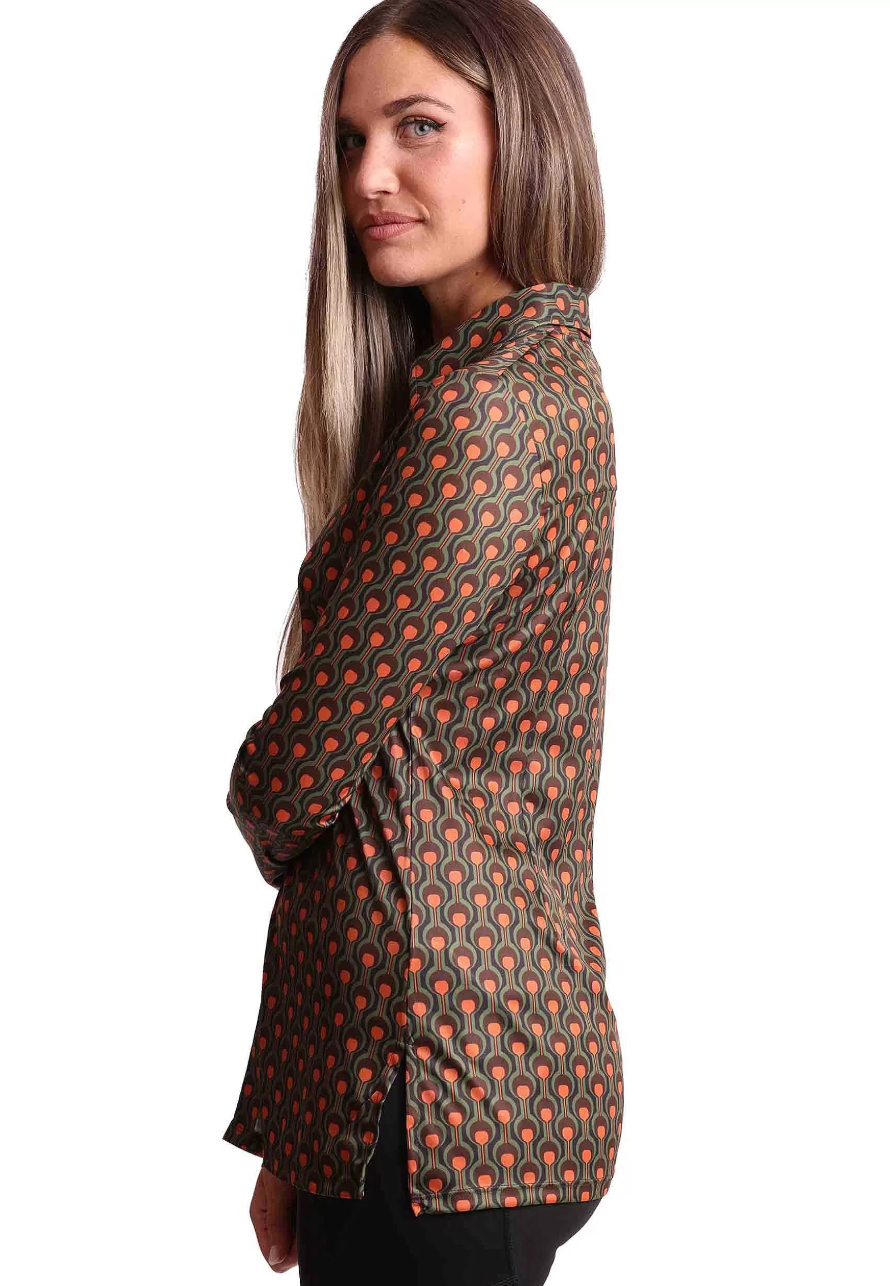 Camicie Donna Frieze In Jersey Tecnico Stampato Verde E Marrone*Maliparmi Fashion