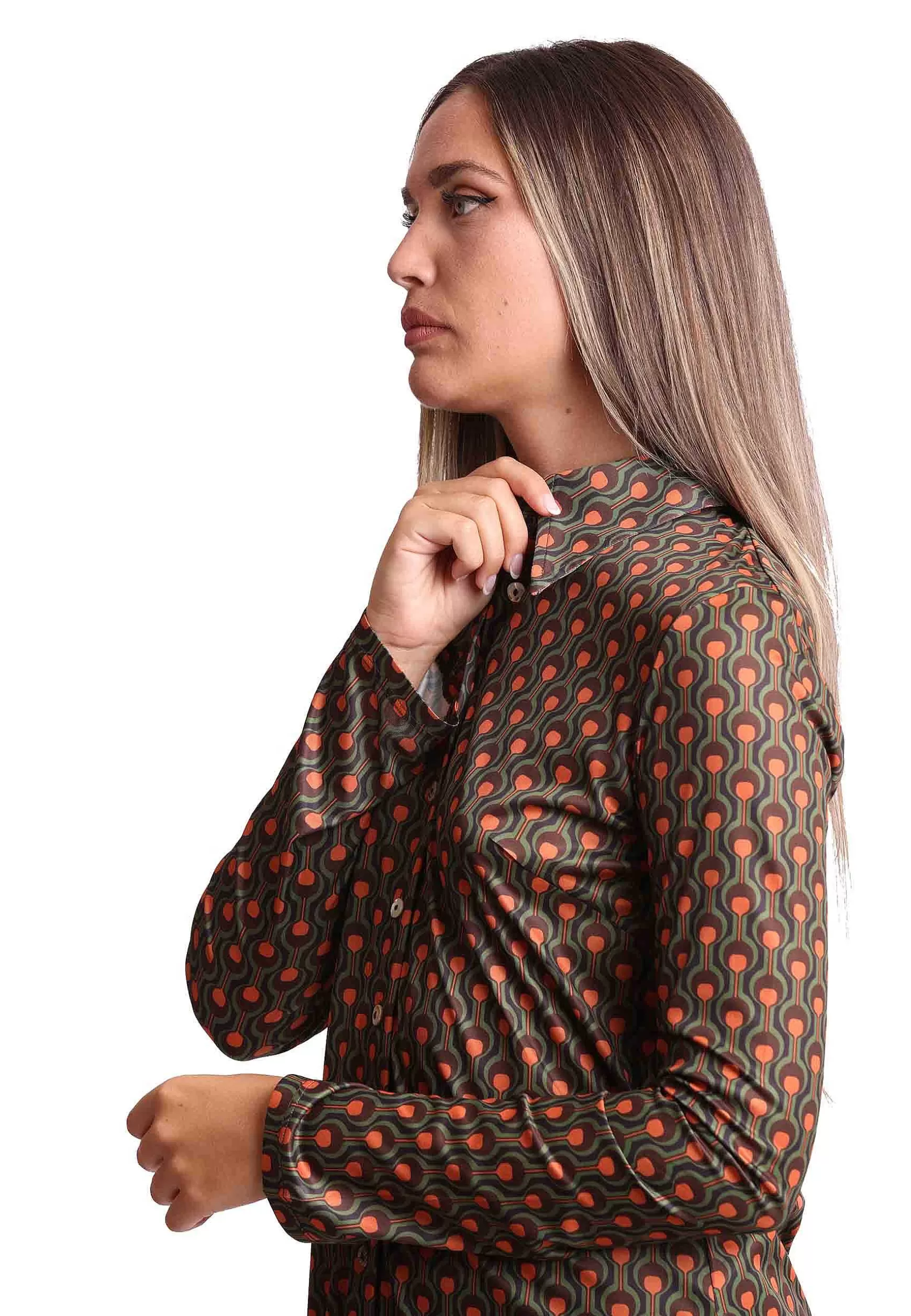 Camicie Donna Frieze In Jersey Tecnico Stampato Verde E Marrone*Maliparmi Fashion