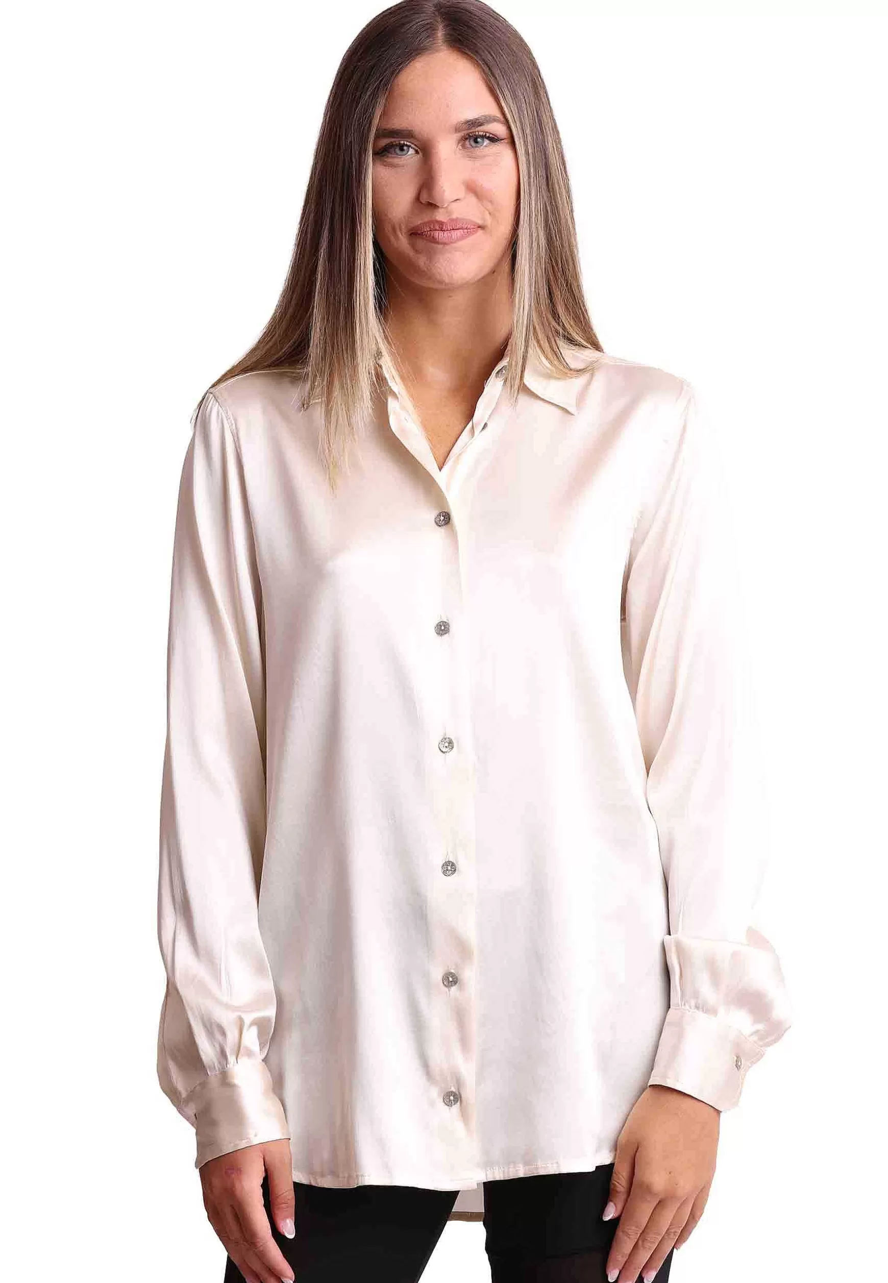 Camicie Donna Silk Satin In Seta Avorio Con Maniche Lunghe*Maliparmi Shop
