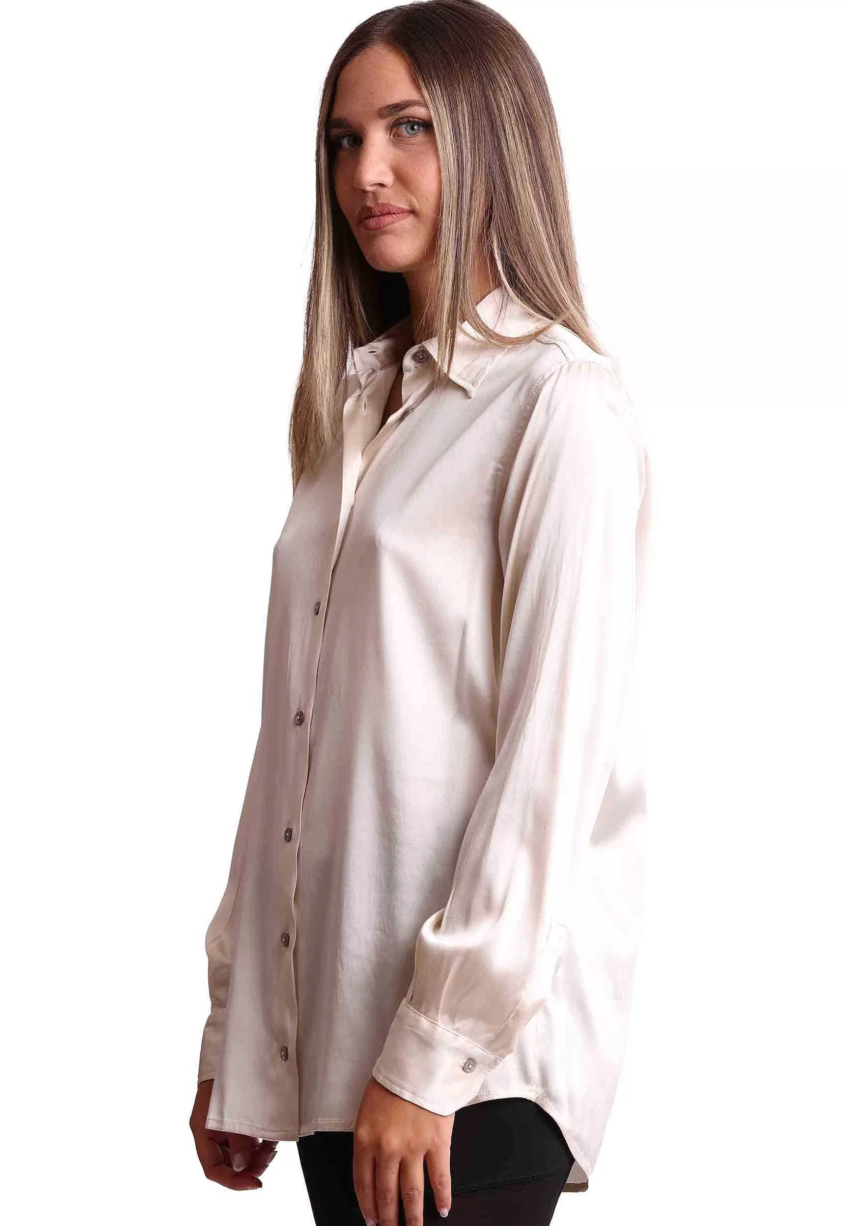 Camicie Donna Silk Satin In Seta Avorio Con Maniche Lunghe*Maliparmi Shop