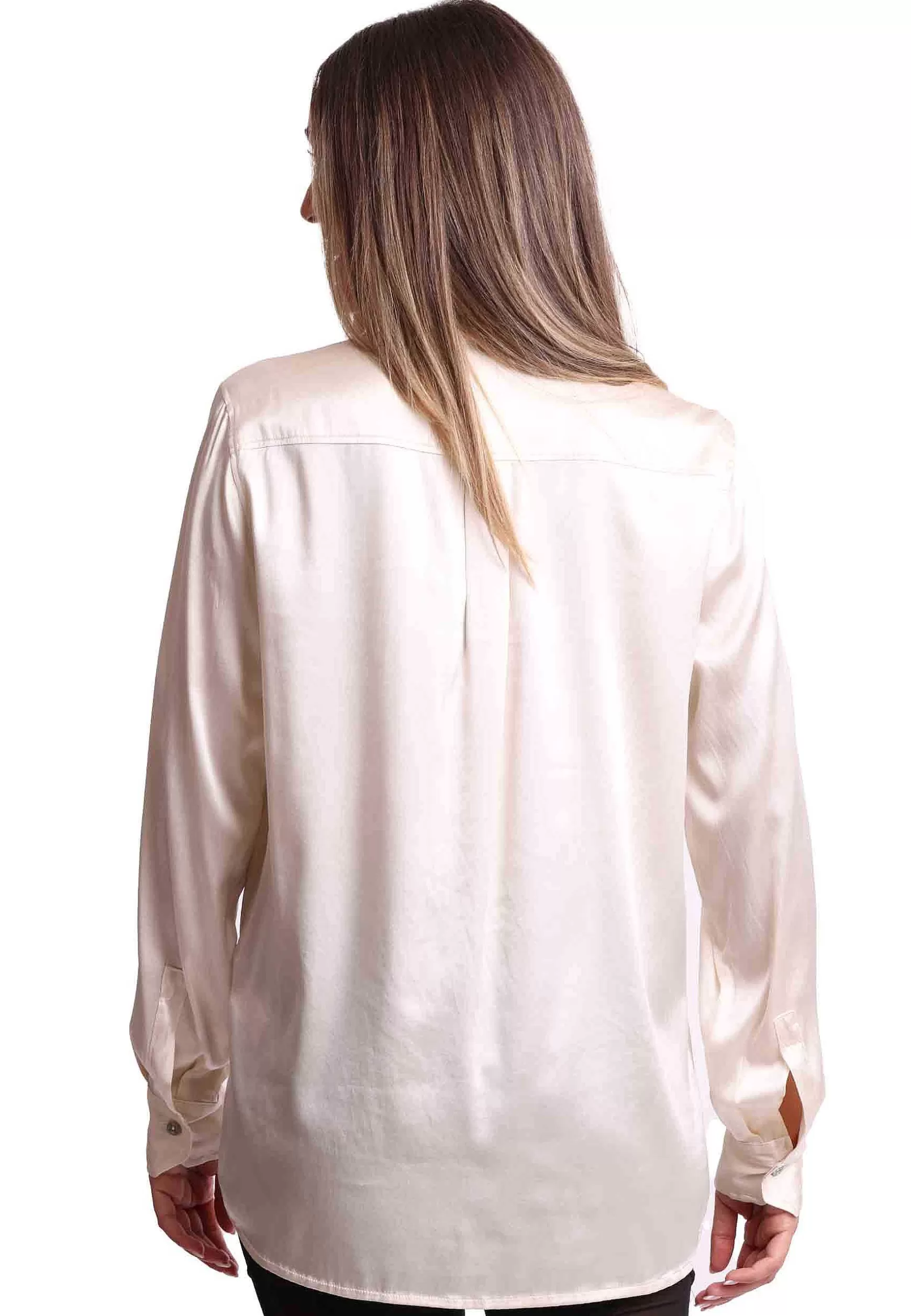 Camicie Donna Silk Satin In Seta Avorio Con Maniche Lunghe*Maliparmi Shop